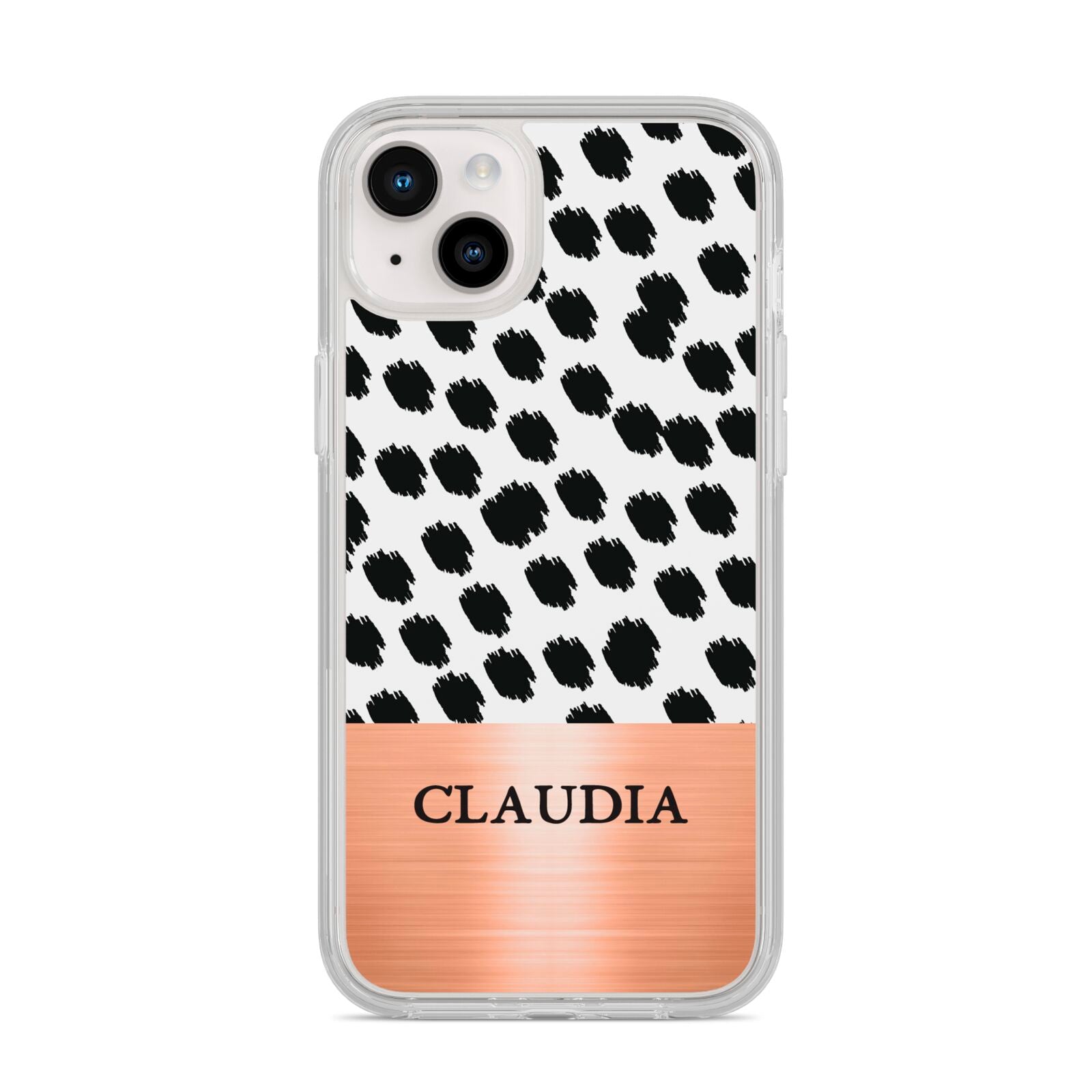Personalised Animal Print Rose Gold Name iPhone 14 Plus Clear Tough Case Starlight