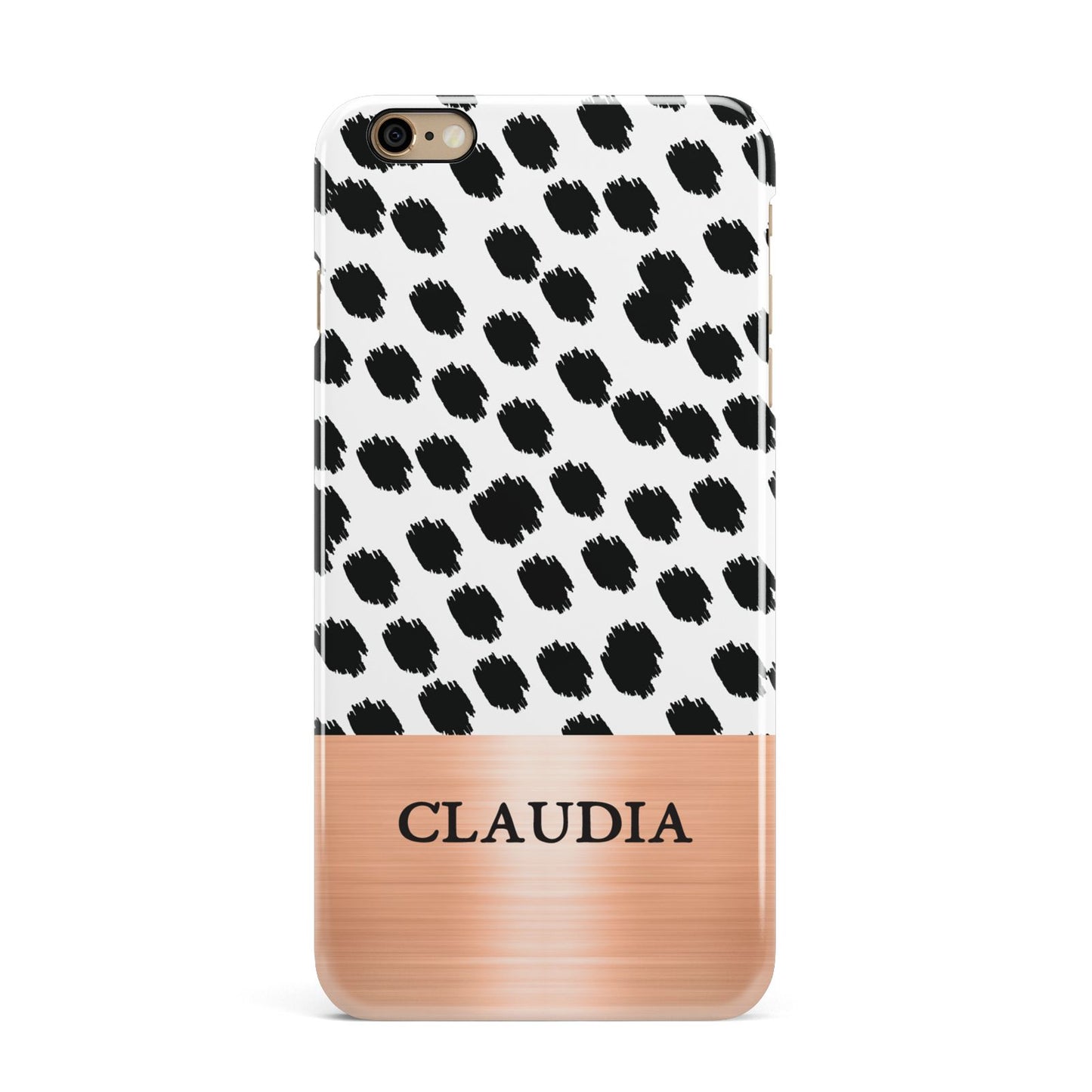 Personalised Animal Print Rose Gold Name iPhone 6 Plus 3D Snap Case on Gold Phone