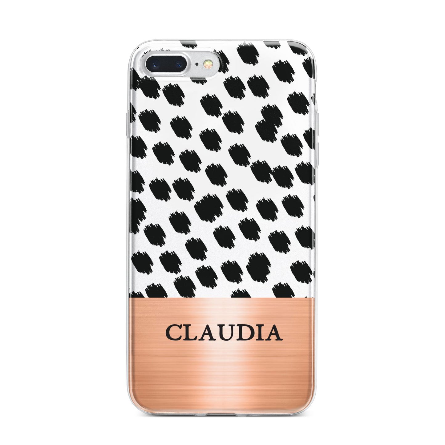 Personalised Animal Print Rose Gold Name iPhone 7 Plus Bumper Case on Silver iPhone