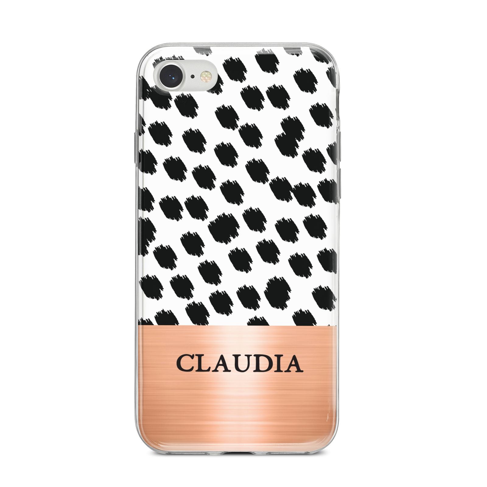 Personalised Animal Print Rose Gold Name iPhone 8 Bumper Case on Silver iPhone