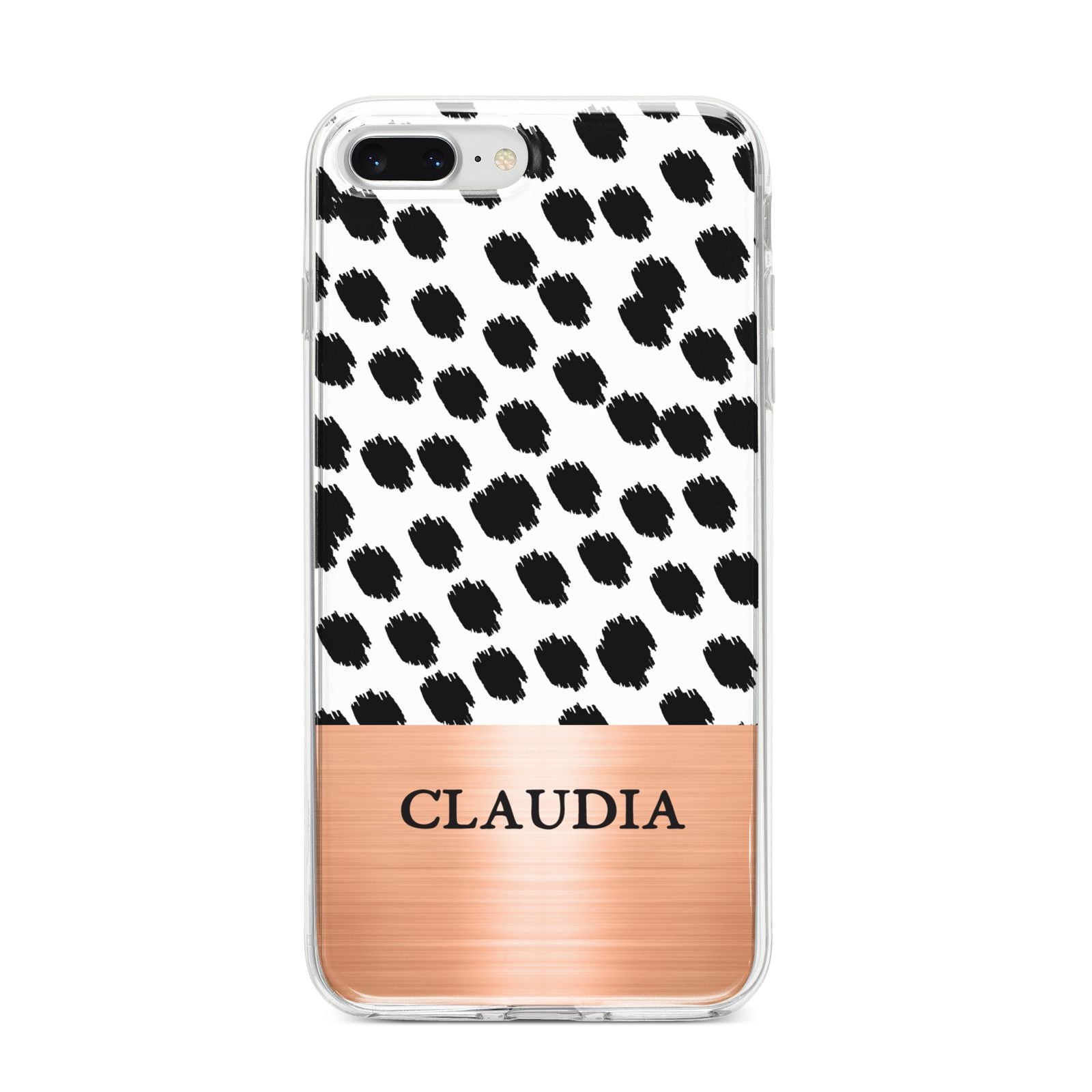 Personalised Animal Print Rose Gold Name iPhone 8 Plus Bumper Case on Silver iPhone