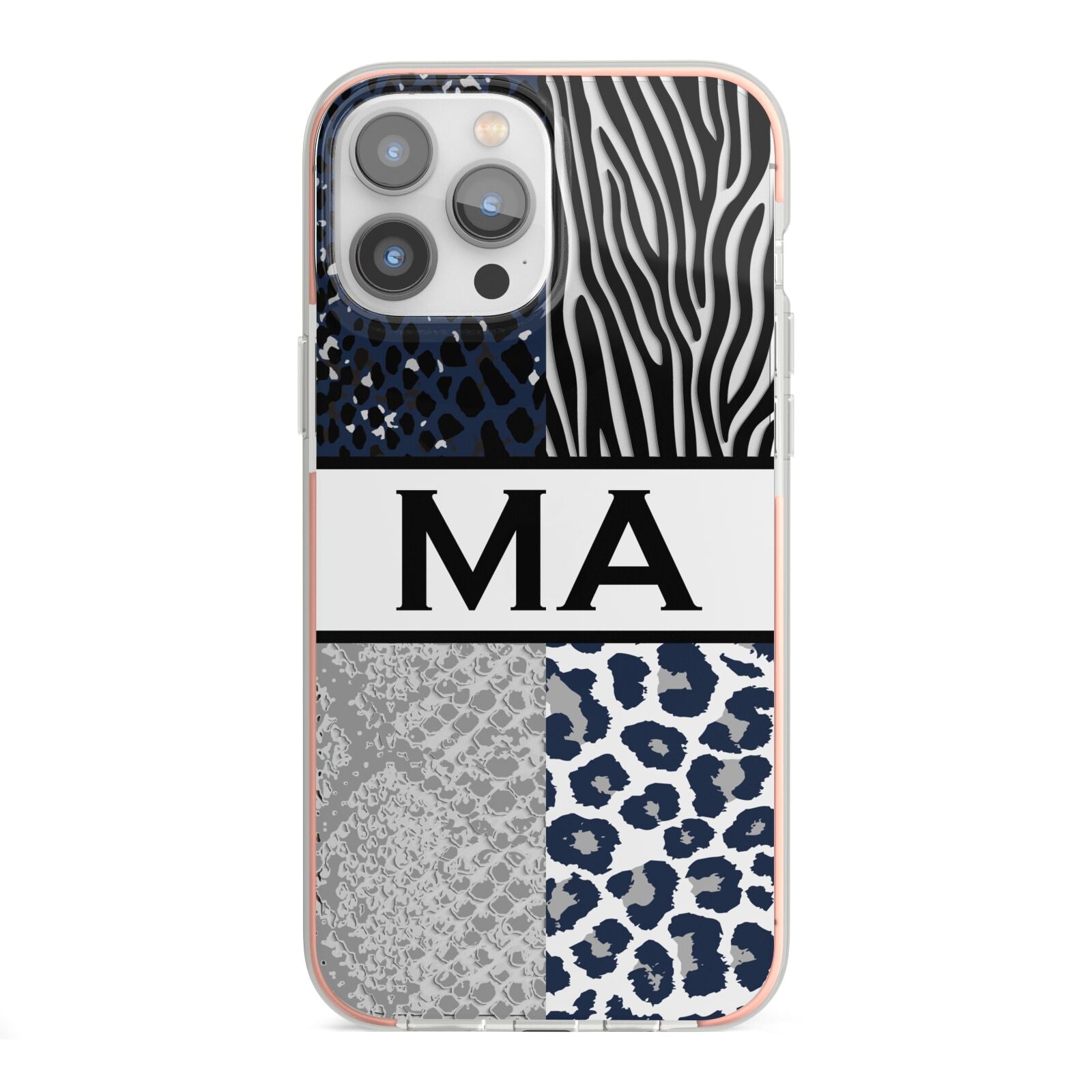 Personalised Animal Print iPhone 13 Pro Max TPU Impact Case with Pink Edges