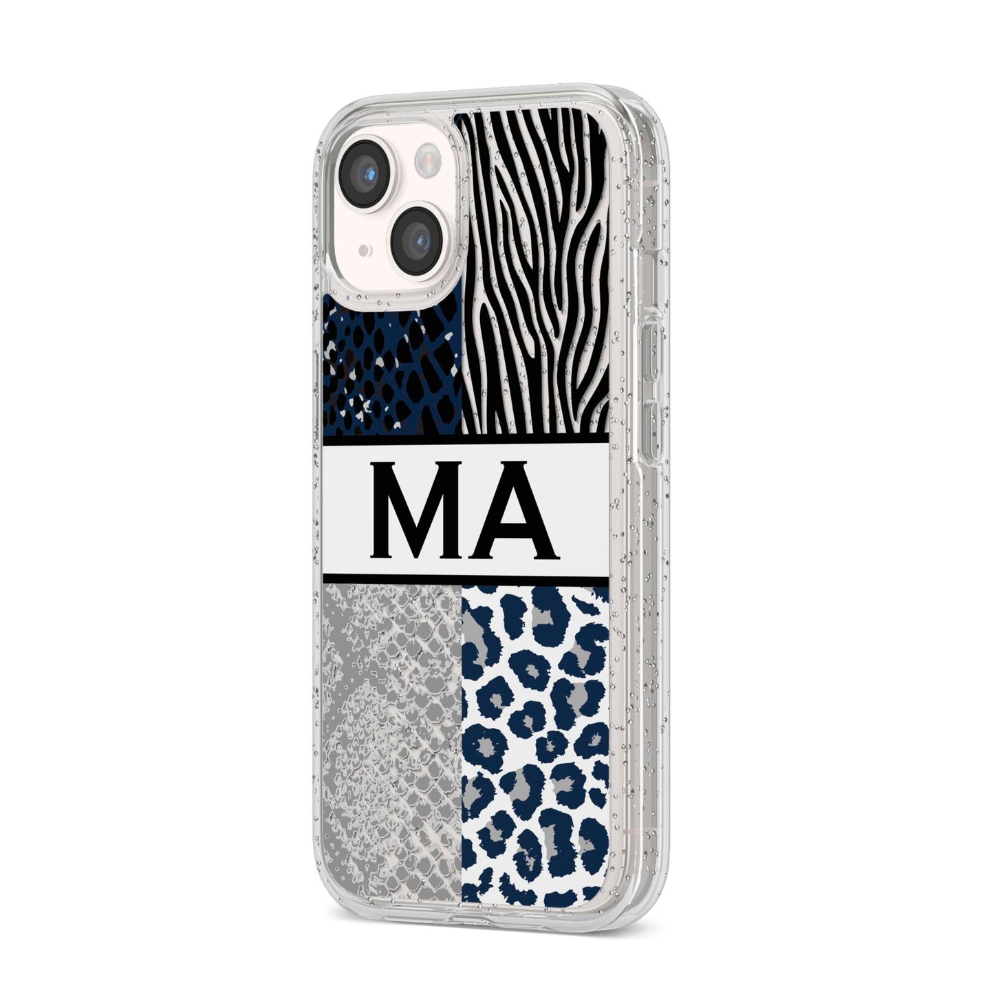 Personalised Animal Print iPhone 14 Glitter Tough Case Starlight Angled Image