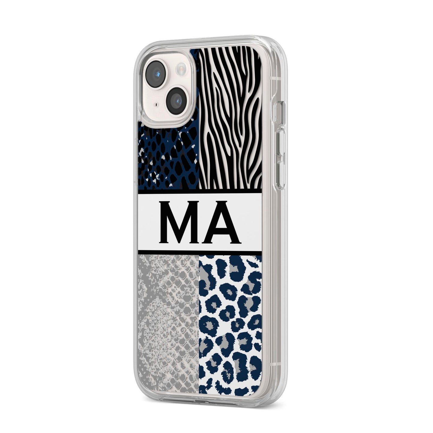 Personalised Animal Print iPhone 14 Plus Clear Tough Case Starlight Angled Image