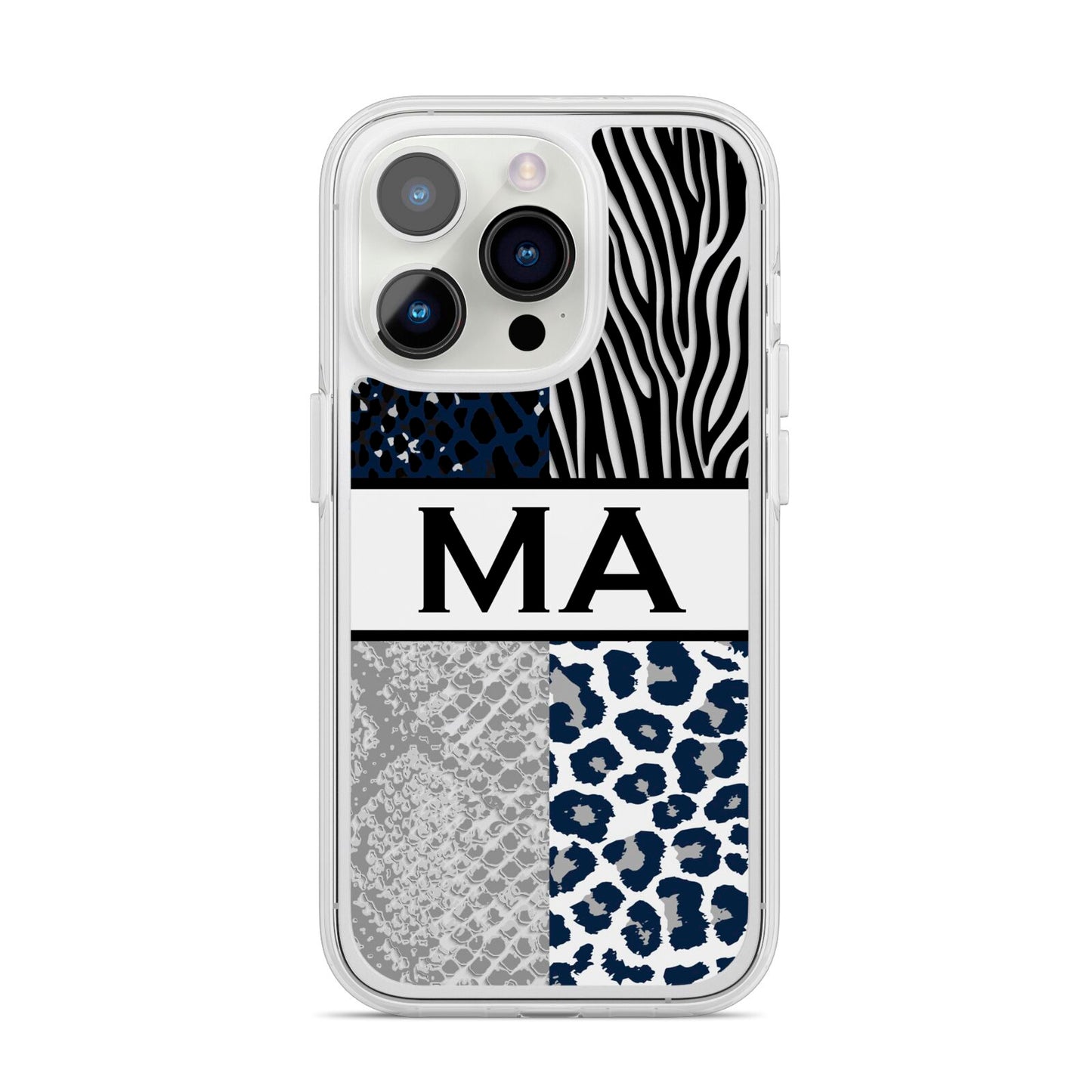 Personalised Animal Print iPhone 14 Pro Clear Tough Case Silver