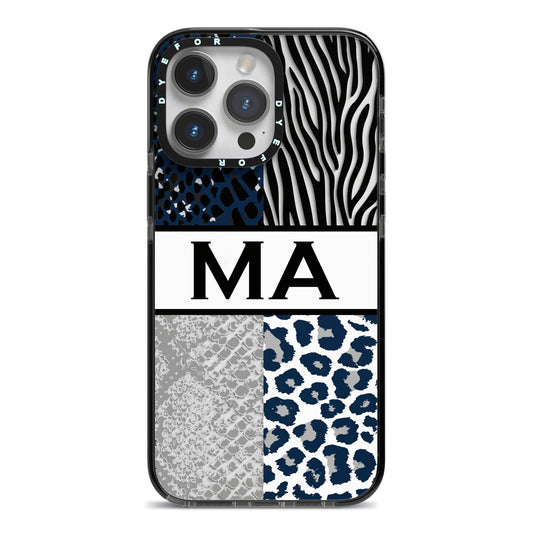 Personalised Animal Print iPhone 14 Pro Max Black Impact Case on Silver phone