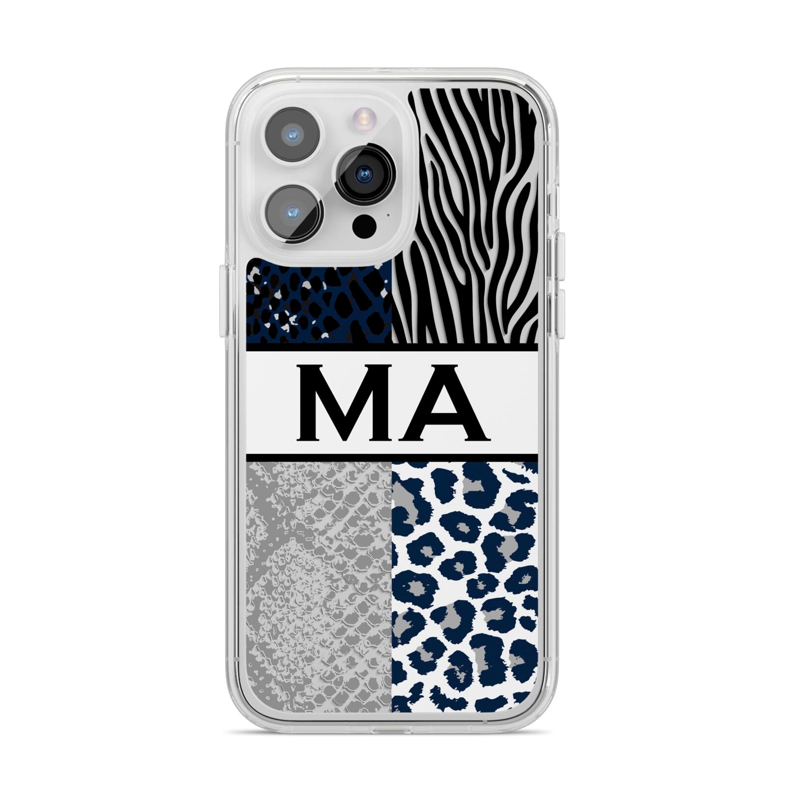 Personalised Animal Print iPhone 14 Pro Max Clear Tough Case Silver