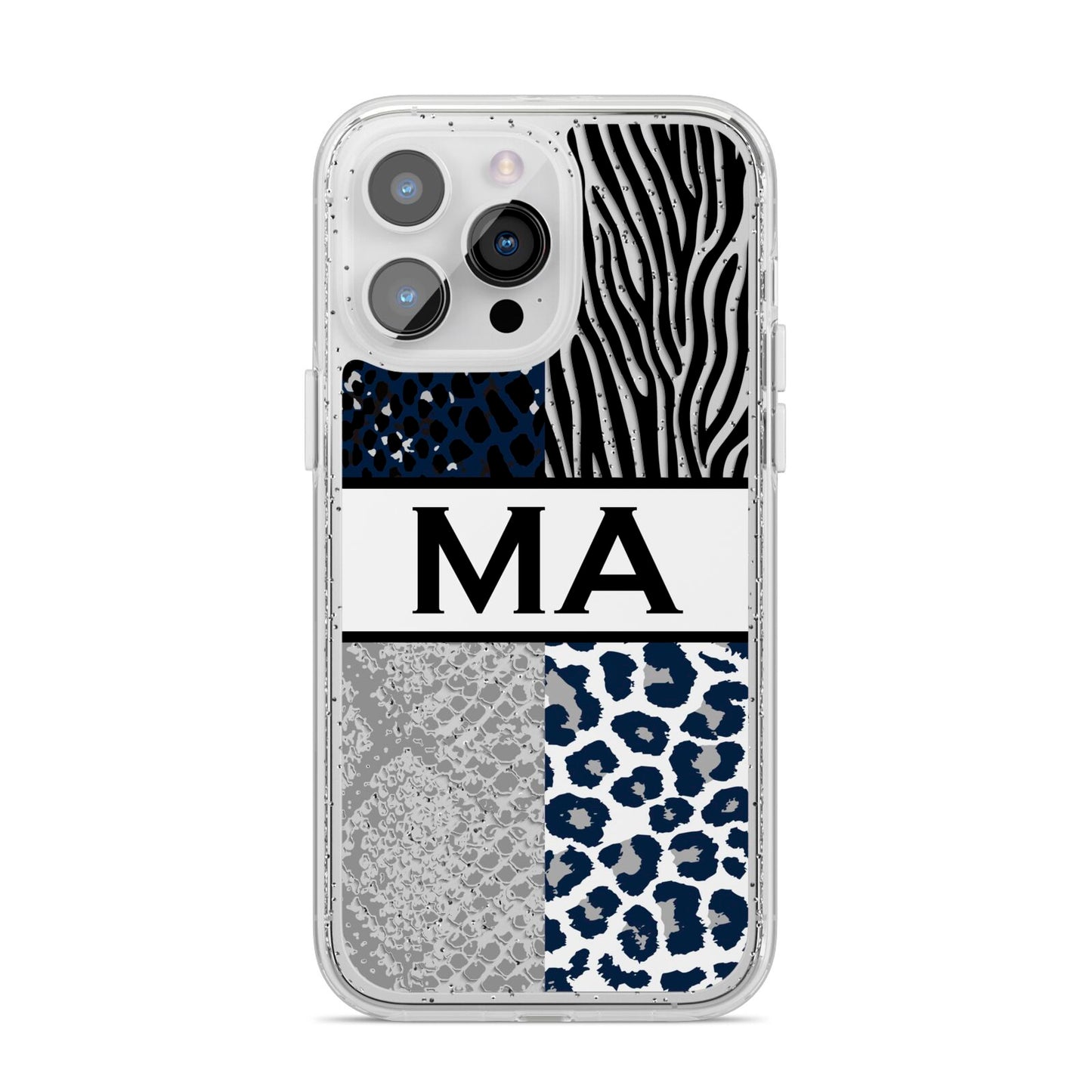 Personalised Animal Print iPhone 14 Pro Max Glitter Tough Case Silver