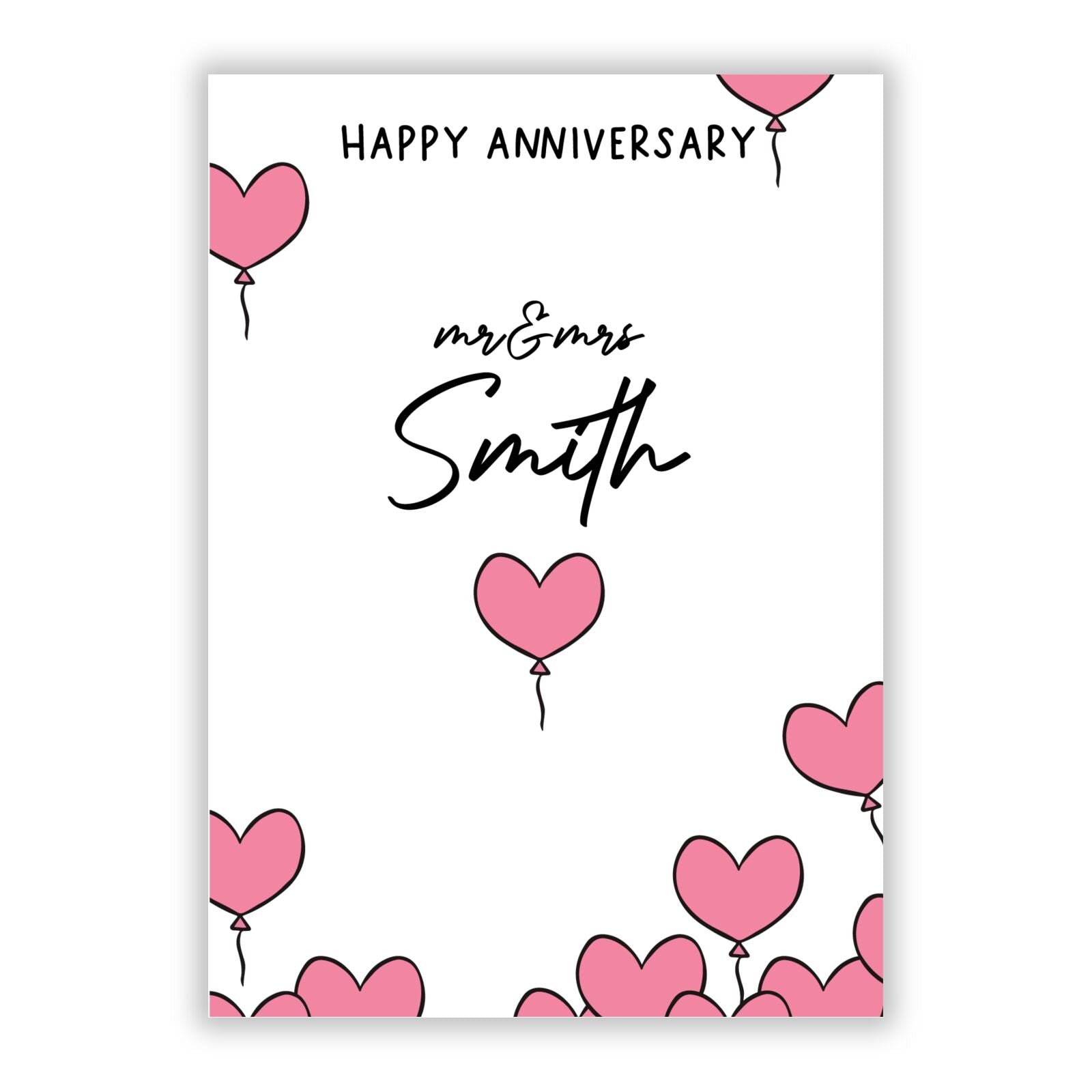 Personalised Anniversary Heart Balloons A5 Flat Greetings Card