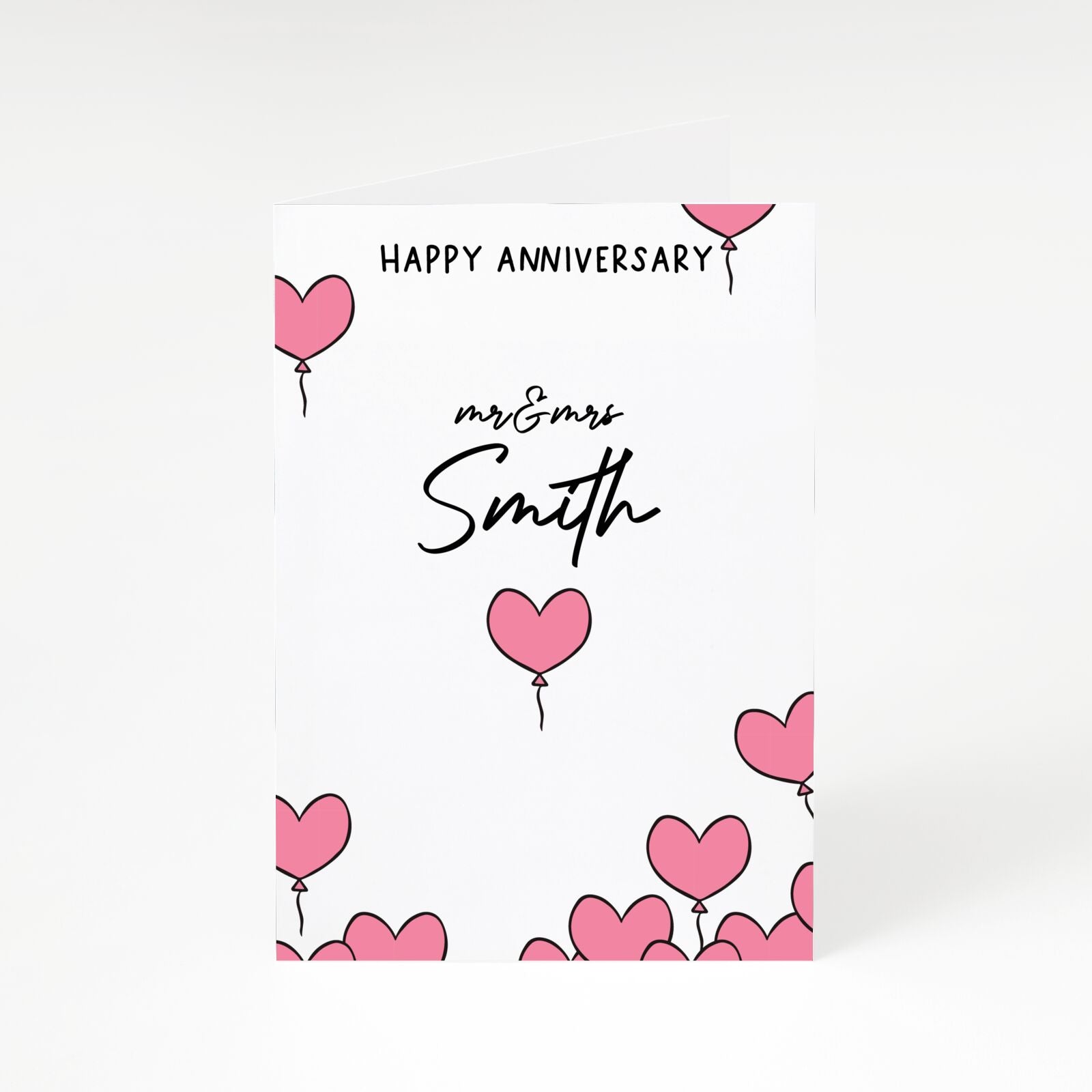 Personalised Anniversary Heart Balloons A5 Greetings Card