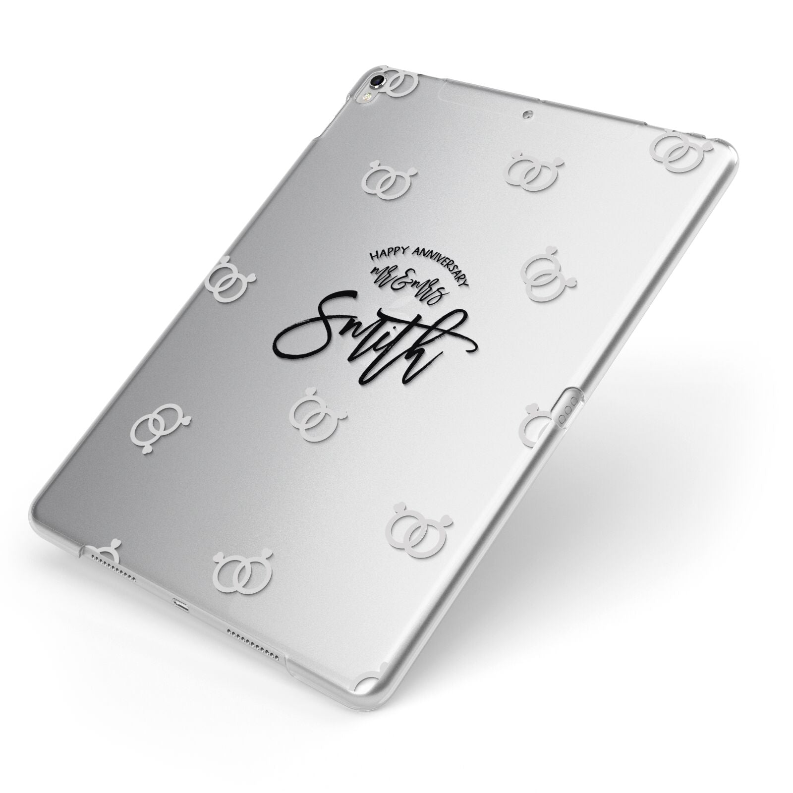Personalised Anniversary Monochrome Apple iPad Case on Silver iPad Side View