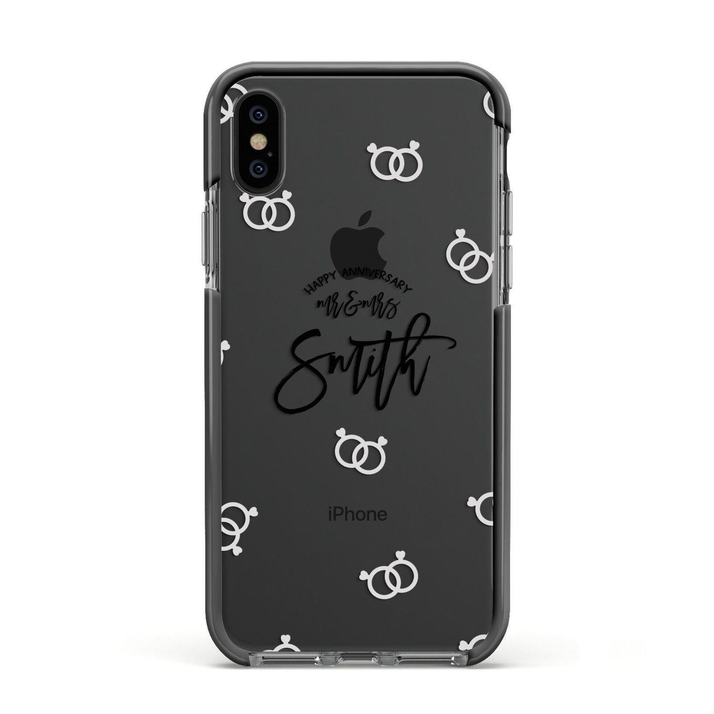 Personalised Anniversary Monochrome Apple iPhone Xs Impact Case Black Edge on Black Phone