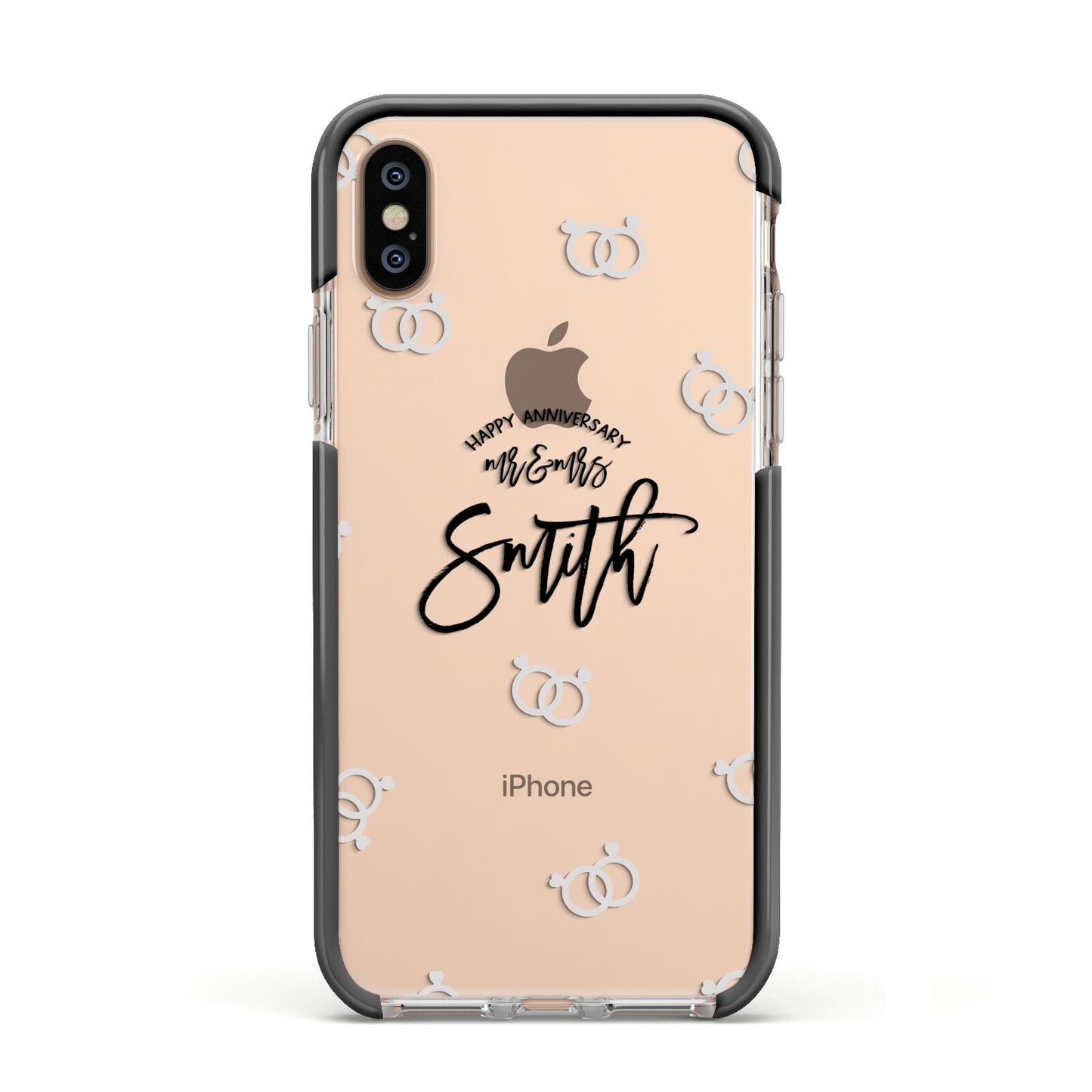 Personalised Anniversary Monochrome Apple iPhone Xs Impact Case Black Edge on Gold Phone