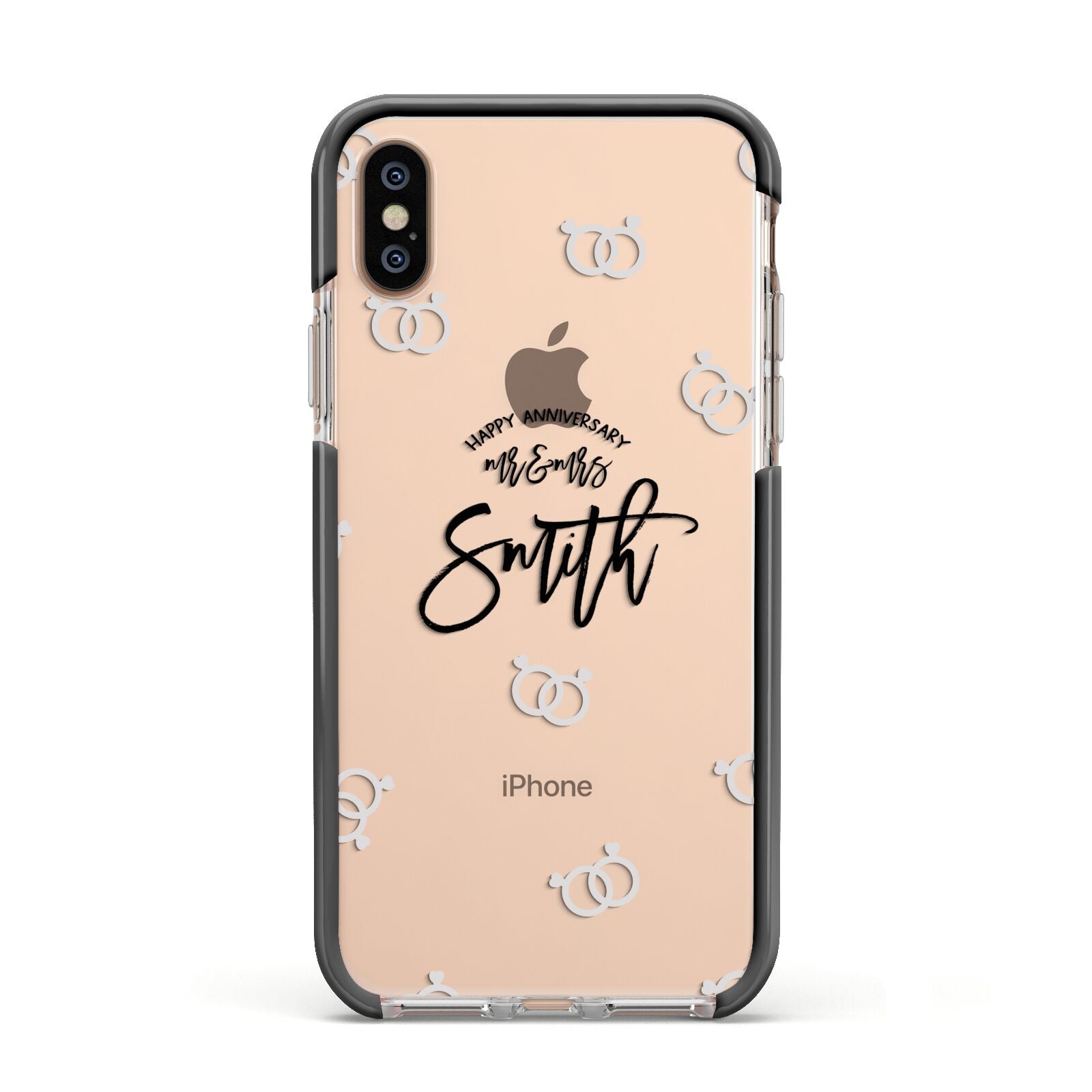 Personalised Anniversary Monochrome Apple iPhone Xs Impact Case Black Edge on Gold Phone