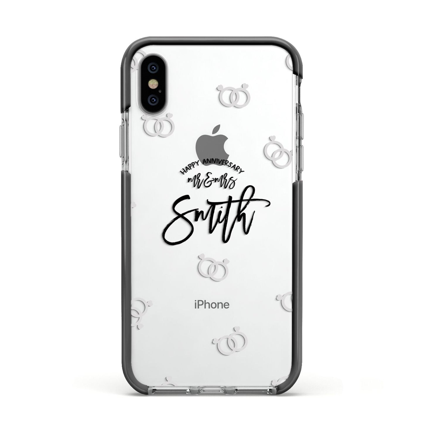 Personalised Anniversary Monochrome Apple iPhone Xs Impact Case Black Edge on Silver Phone
