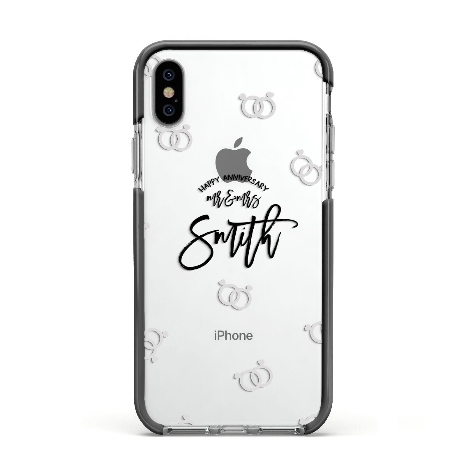 Personalised Anniversary Monochrome Apple iPhone Xs Impact Case Black Edge on Silver Phone
