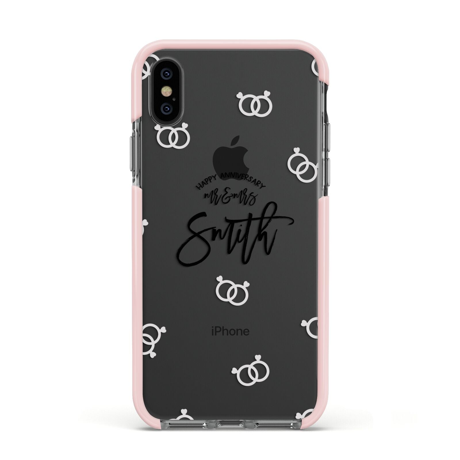 Personalised Anniversary Monochrome Apple iPhone Xs Impact Case Pink Edge on Black Phone