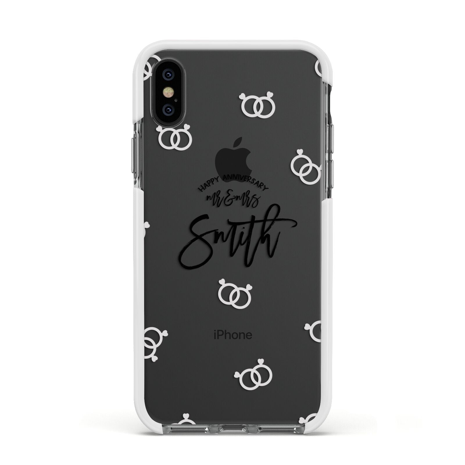Personalised Anniversary Monochrome Apple iPhone Xs Impact Case White Edge on Black Phone
