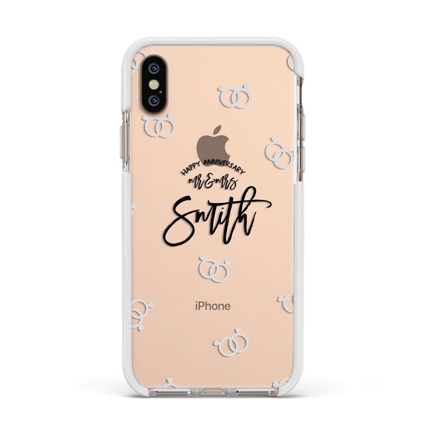Personalised Anniversary Monochrome Apple iPhone Xs Impact Case White Edge on Gold Phone