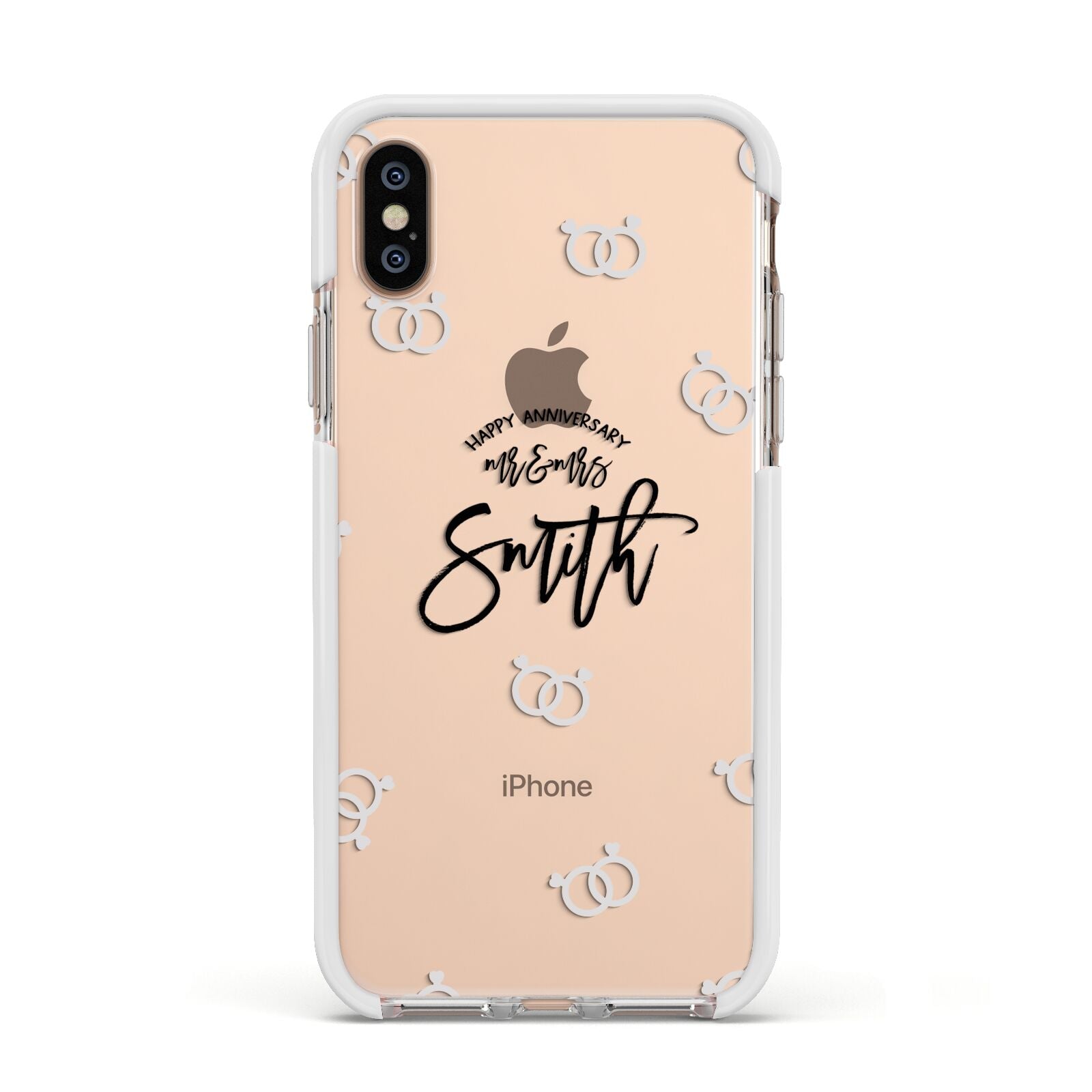 Personalised Anniversary Monochrome Apple iPhone Xs Impact Case White Edge on Gold Phone