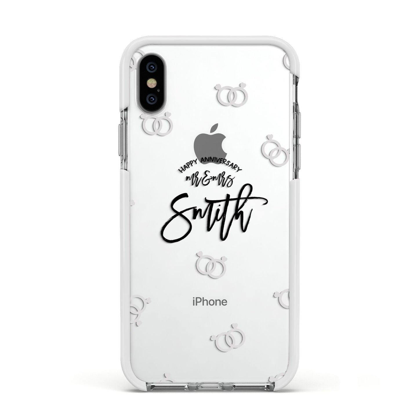 Personalised Anniversary Monochrome Apple iPhone Xs Impact Case White Edge on Silver Phone