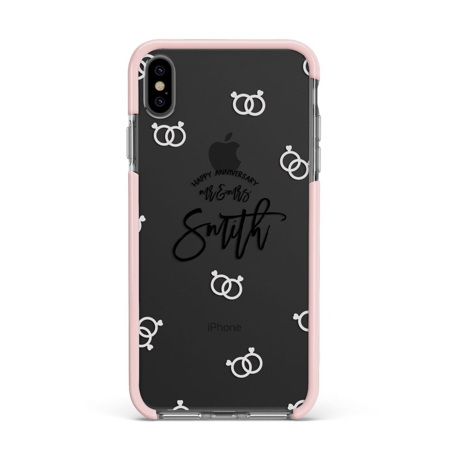 Personalised Anniversary Monochrome Apple iPhone Xs Max Impact Case Pink Edge on Black Phone
