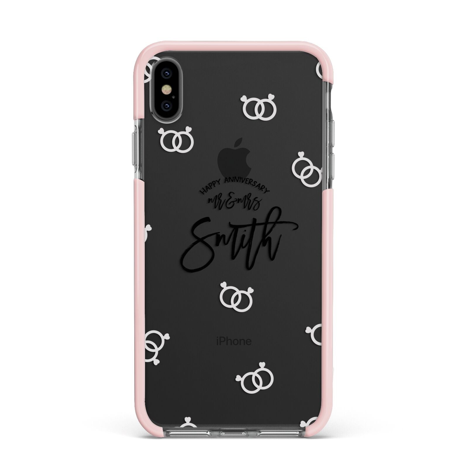 Personalised Anniversary Monochrome Apple iPhone Xs Max Impact Case Pink Edge on Black Phone