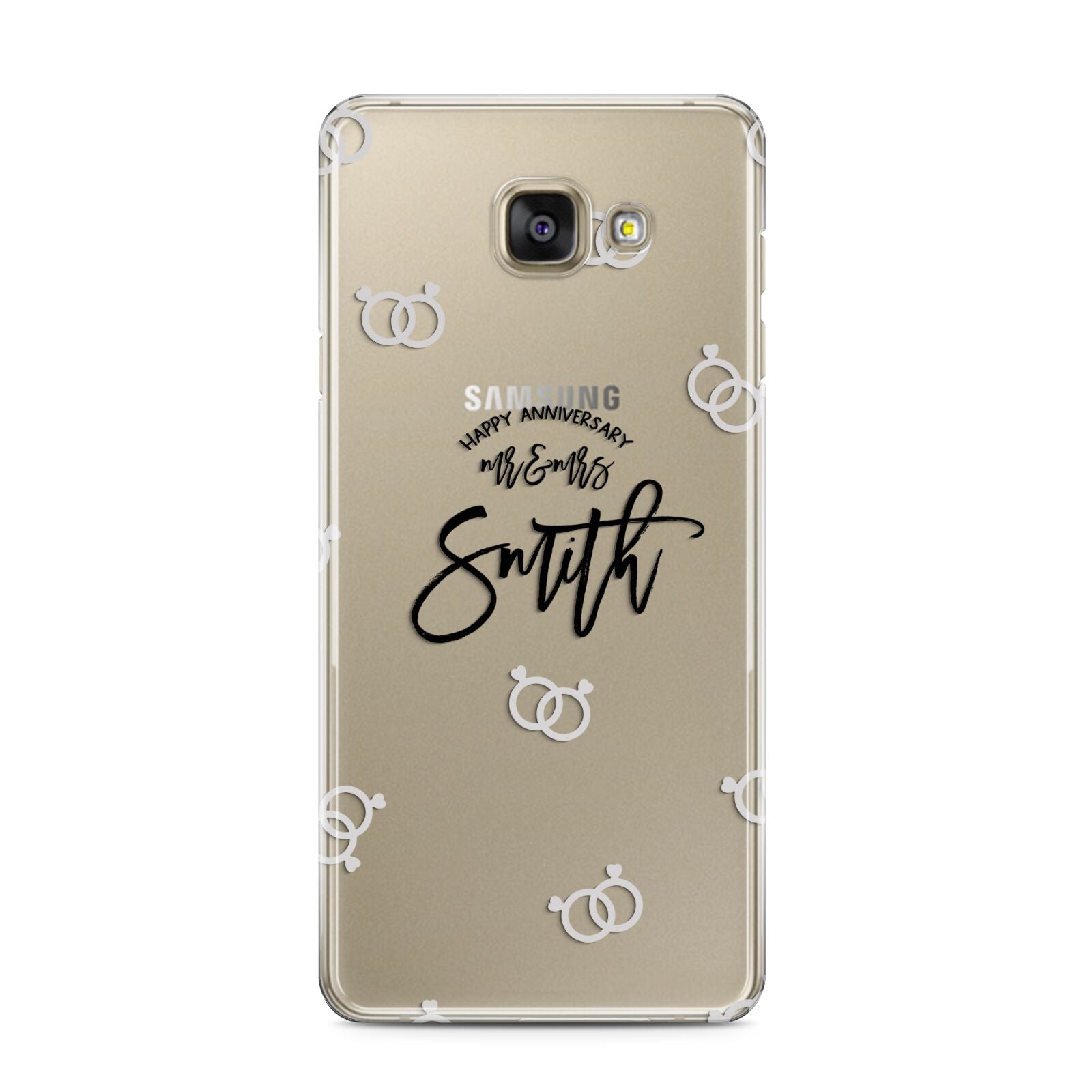 Personalised Anniversary Monochrome Samsung Galaxy A3 2016 Case on gold phone