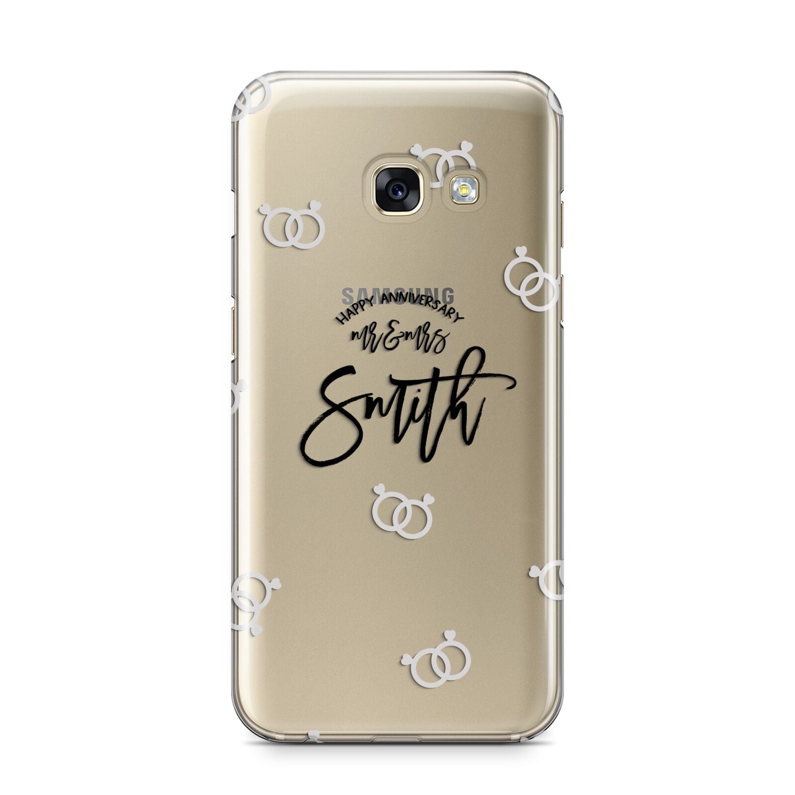 Personalised Anniversary Monochrome Samsung Galaxy A3 2017 Case on gold phone
