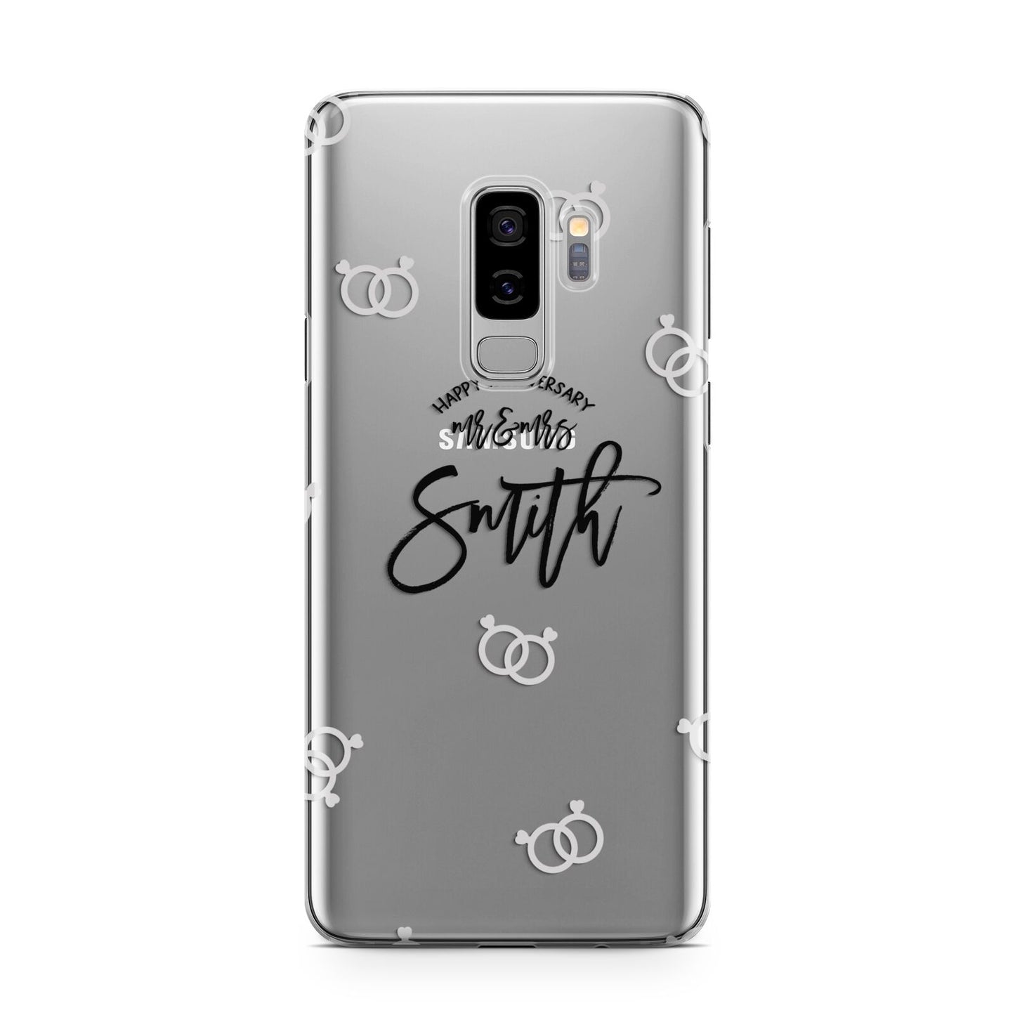 Personalised Anniversary Monochrome Samsung Galaxy S9 Plus Case on Silver phone