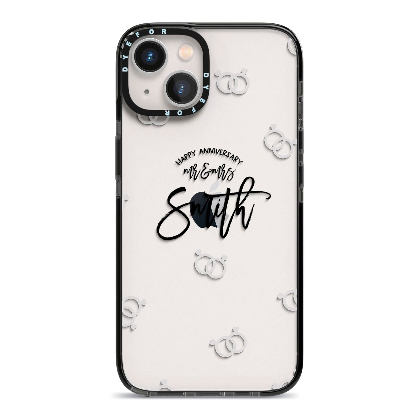 Personalised Anniversary Monochrome iPhone 13 Black Impact Case on Silver phone