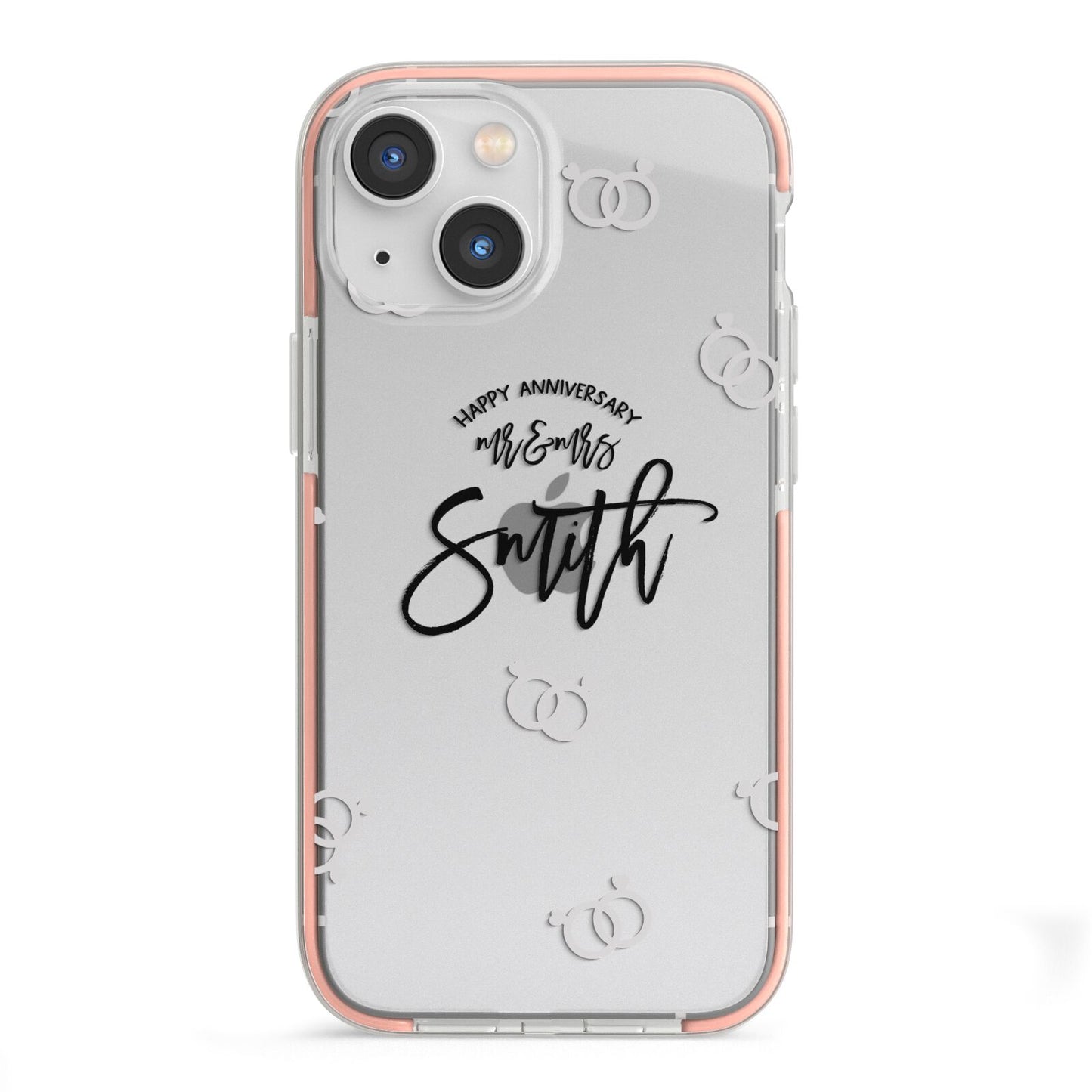 Personalised Anniversary Monochrome iPhone 13 Mini TPU Impact Case with Pink Edges