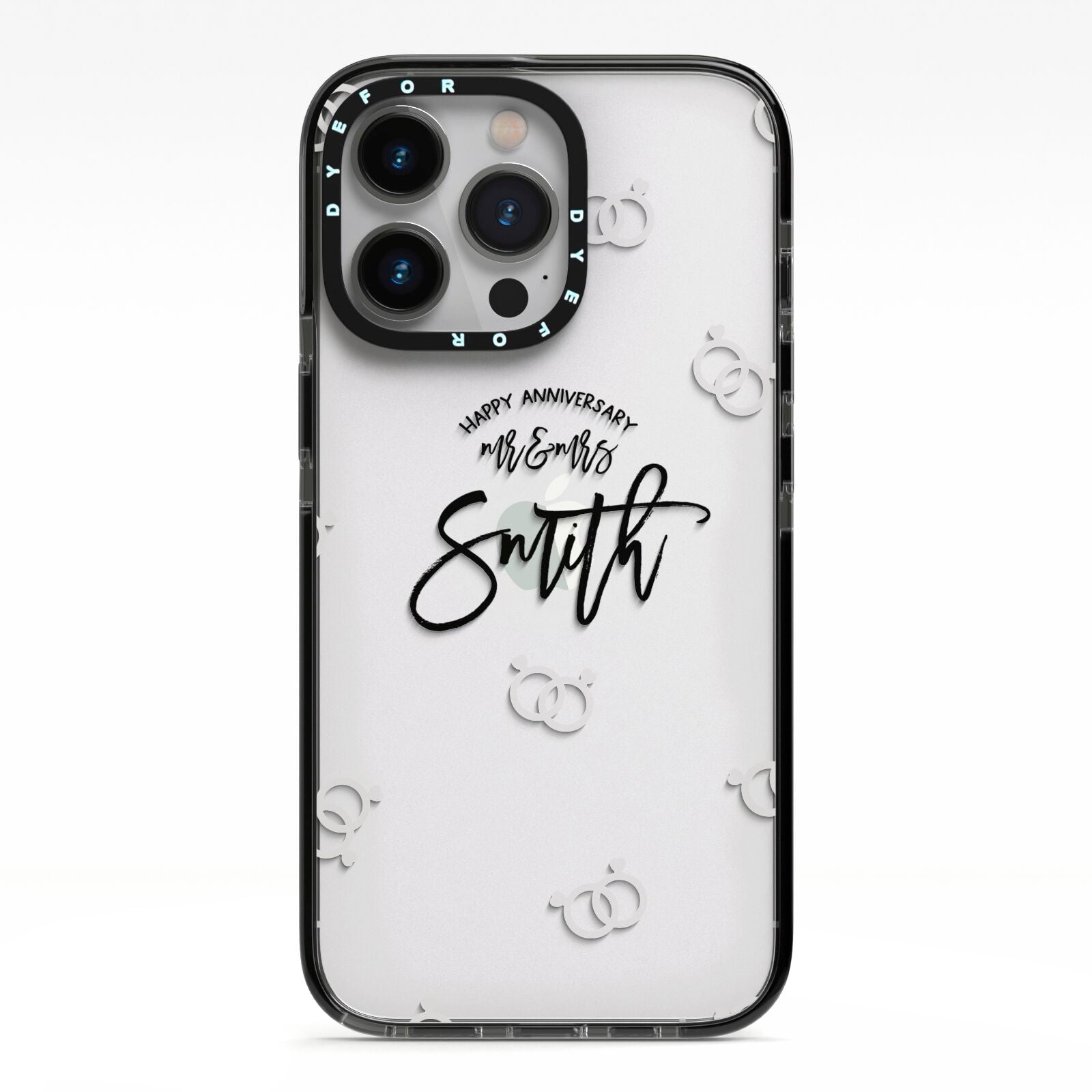 Personalised Anniversary Monochrome iPhone 13 Pro Black Impact Case on Silver phone
