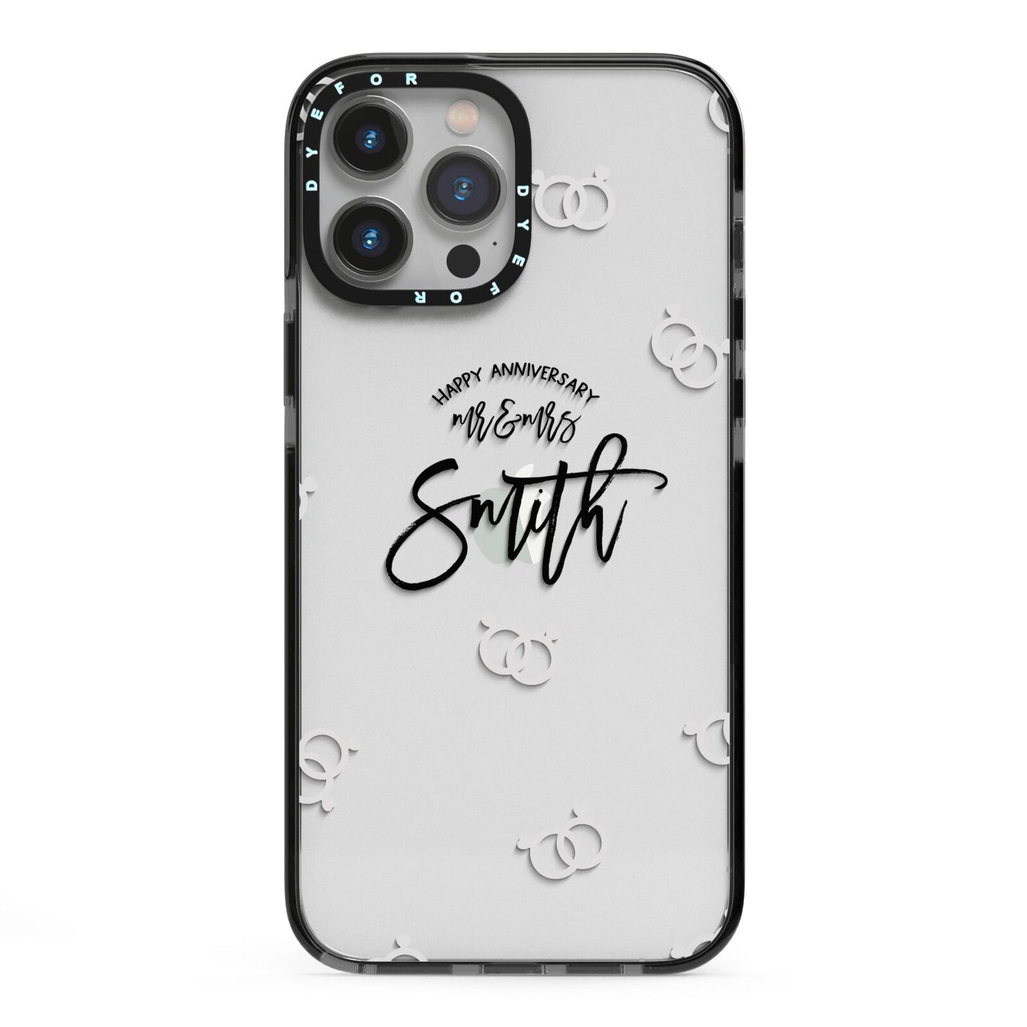 Personalised Anniversary Monochrome iPhone 13 Pro Max Black Impact Case on Silver phone