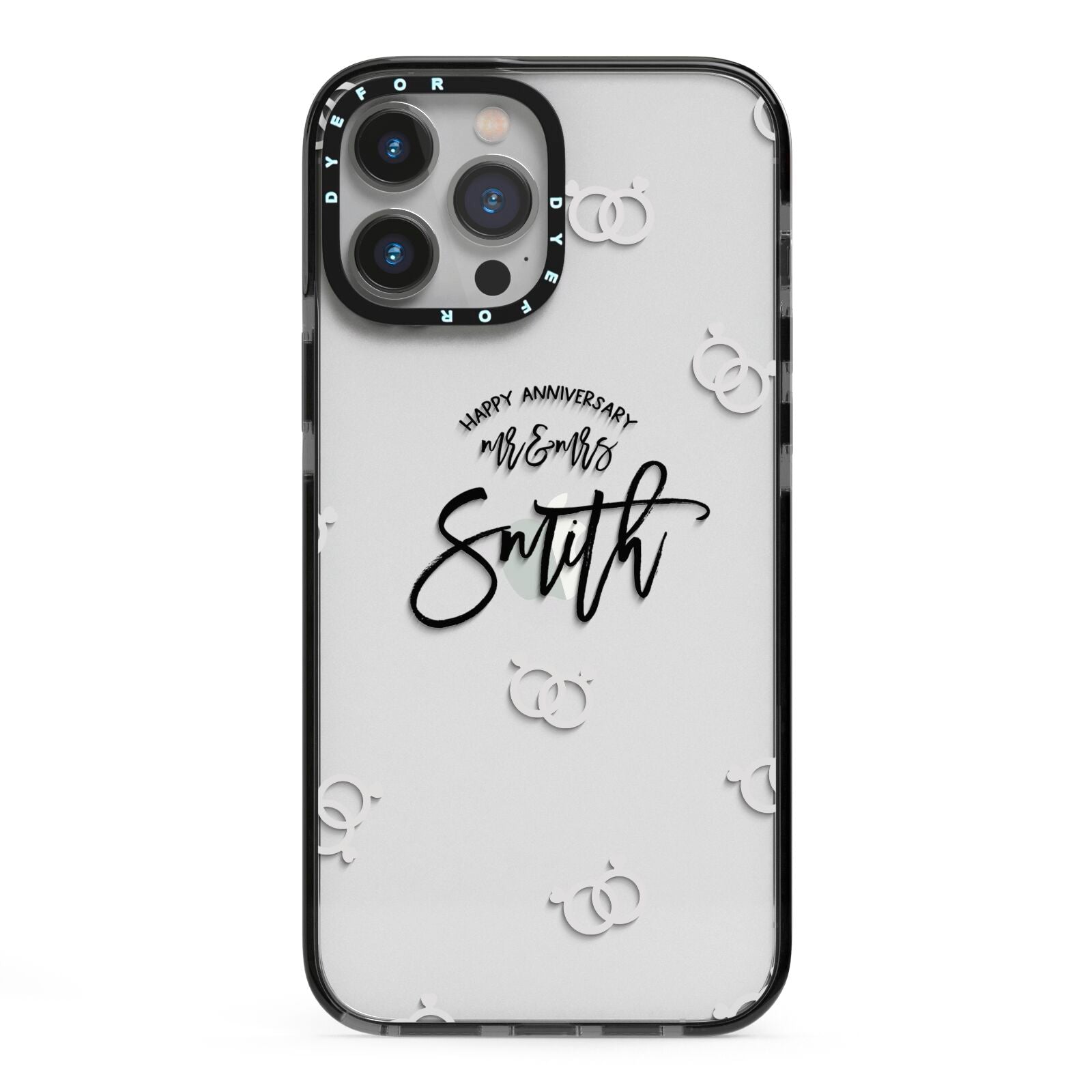 Personalised Anniversary Monochrome iPhone 13 Pro Max Black Impact Case on Silver phone