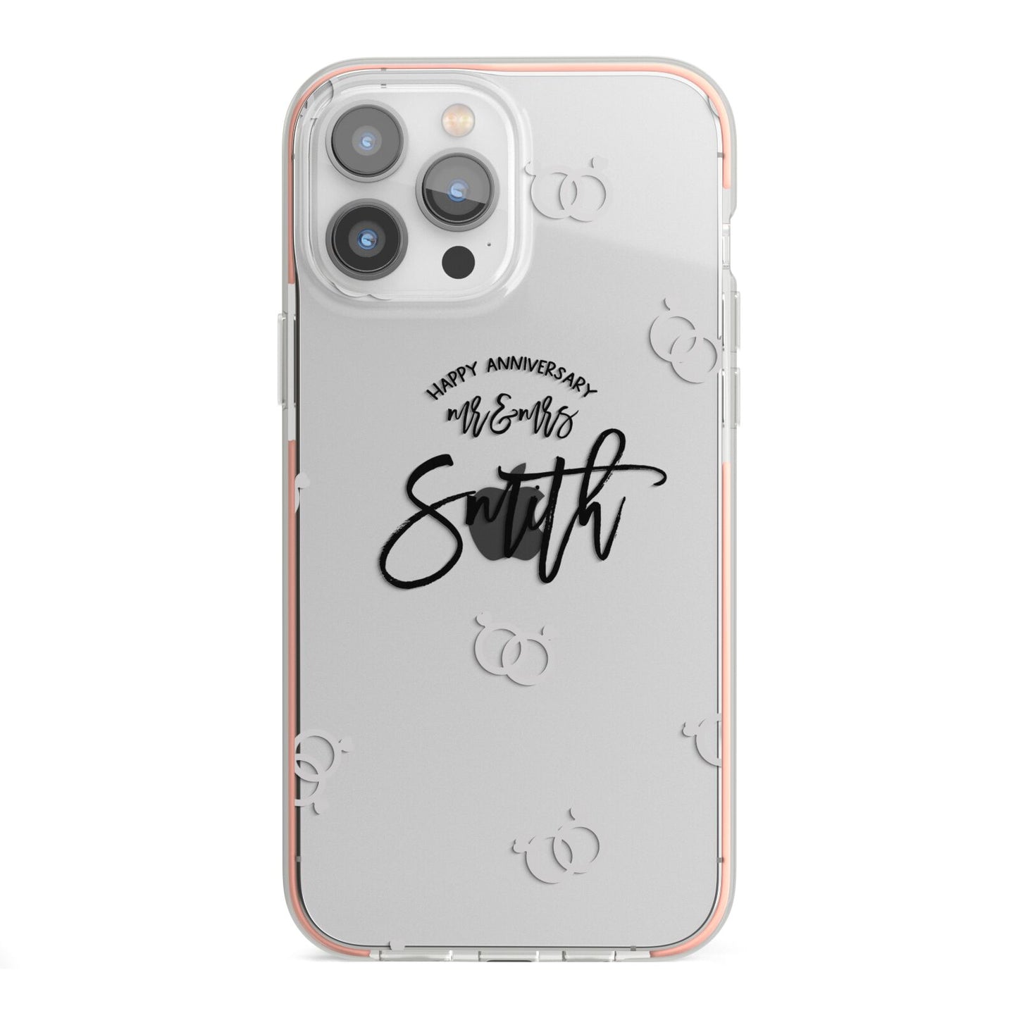 Personalised Anniversary Monochrome iPhone 13 Pro Max TPU Impact Case with Pink Edges