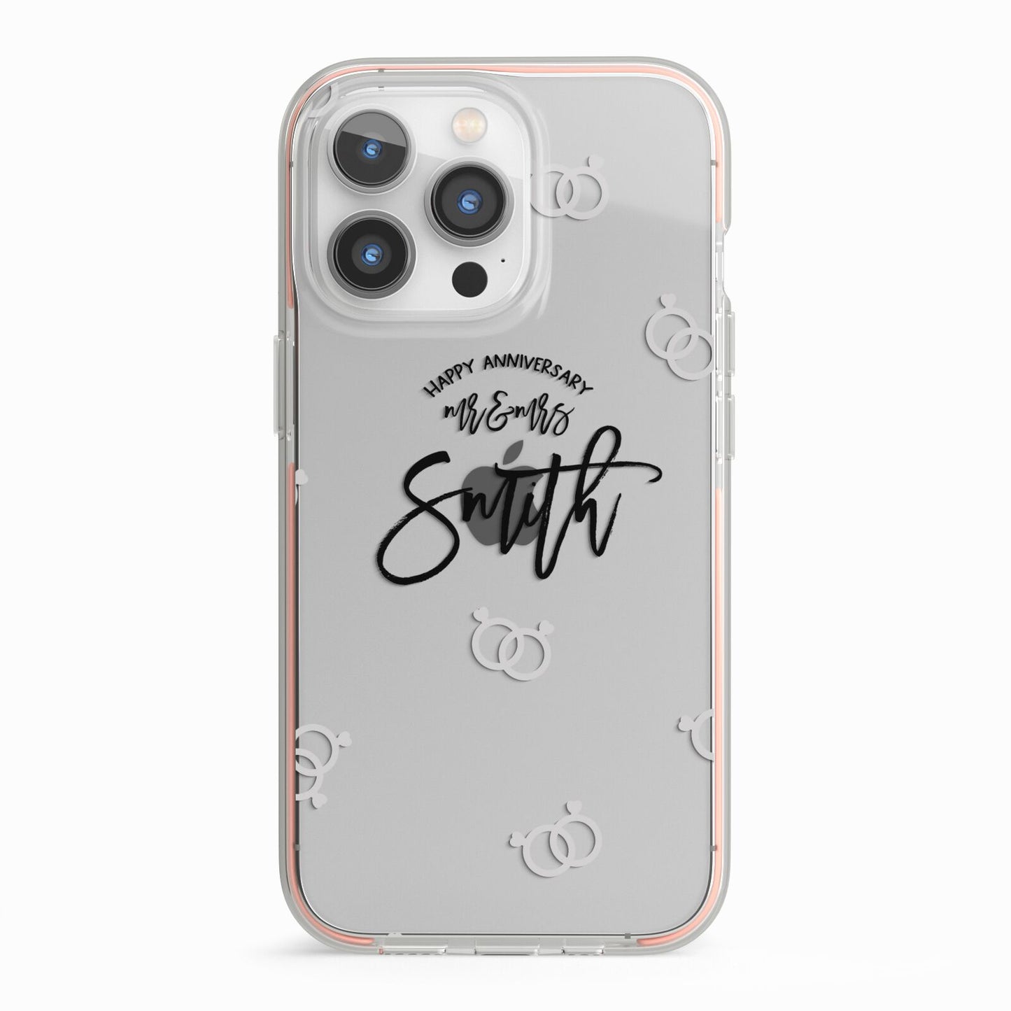Personalised Anniversary Monochrome iPhone 13 Pro TPU Impact Case with Pink Edges