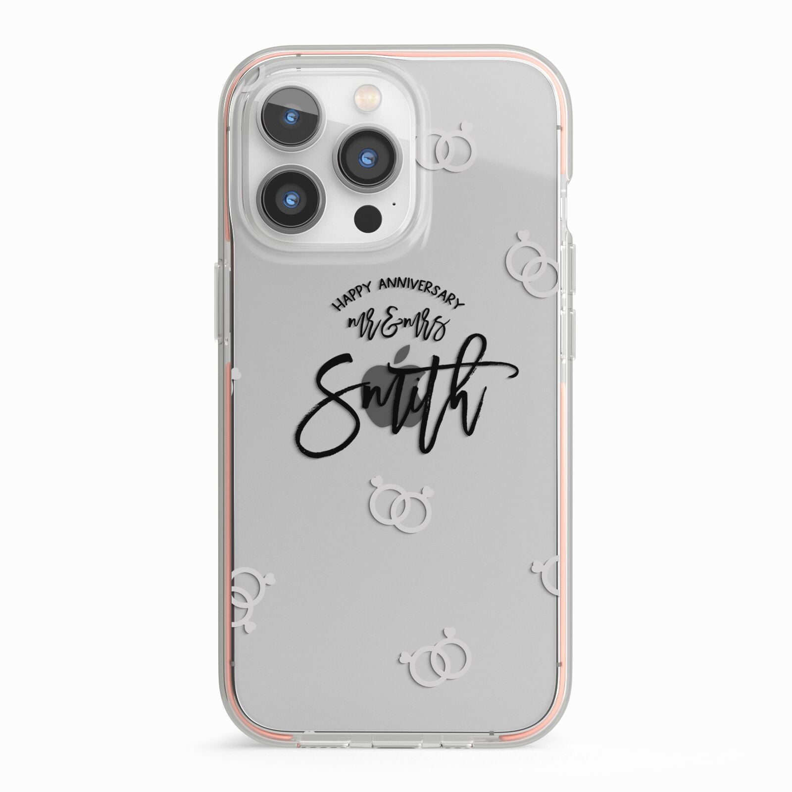 Personalised Anniversary Monochrome iPhone 13 Pro TPU Impact Case with Pink Edges