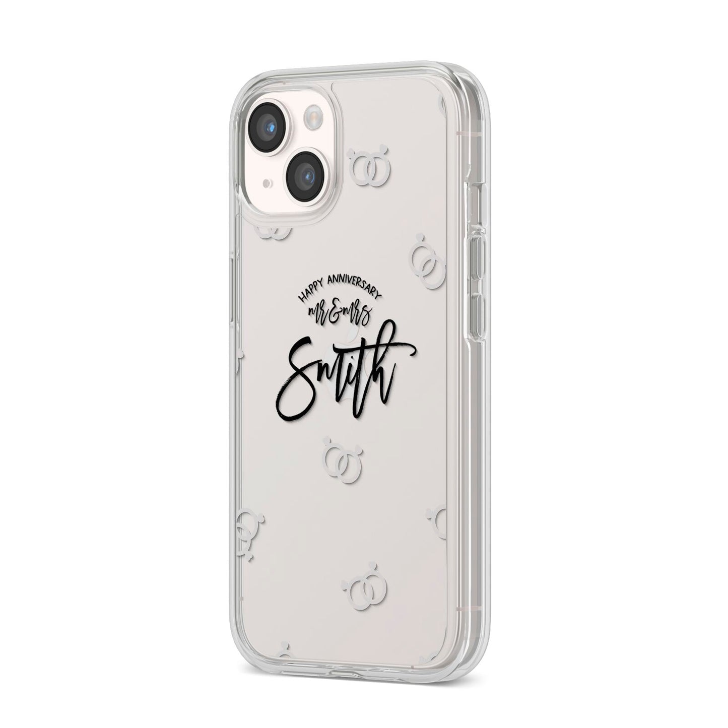 Personalised Anniversary Monochrome iPhone 14 Clear Tough Case Starlight Angled Image