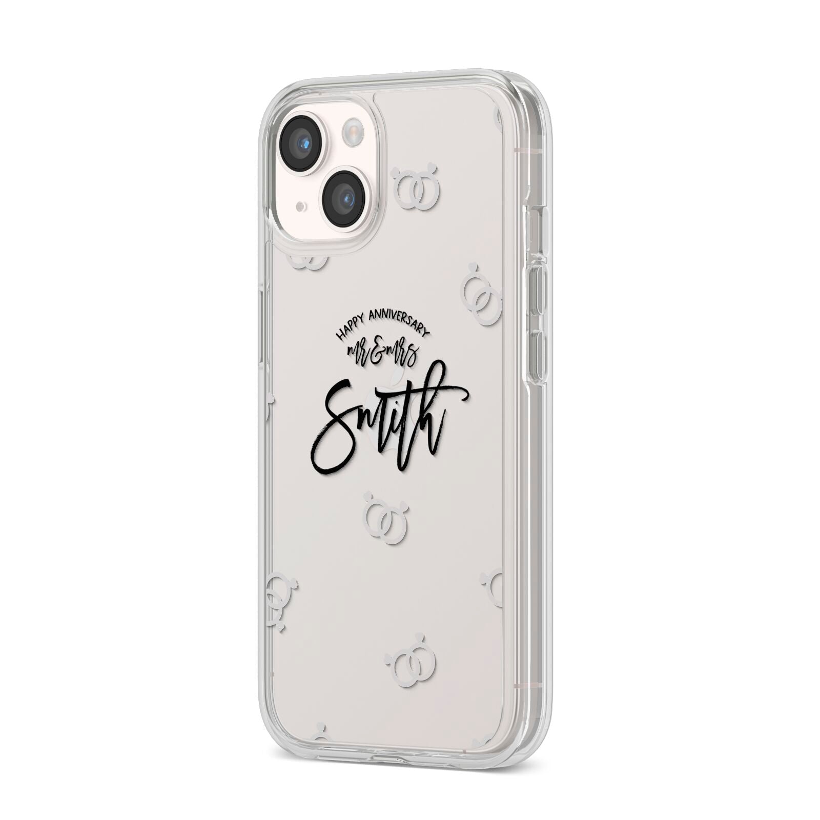 Personalised Anniversary Monochrome iPhone 14 Clear Tough Case Starlight Angled Image