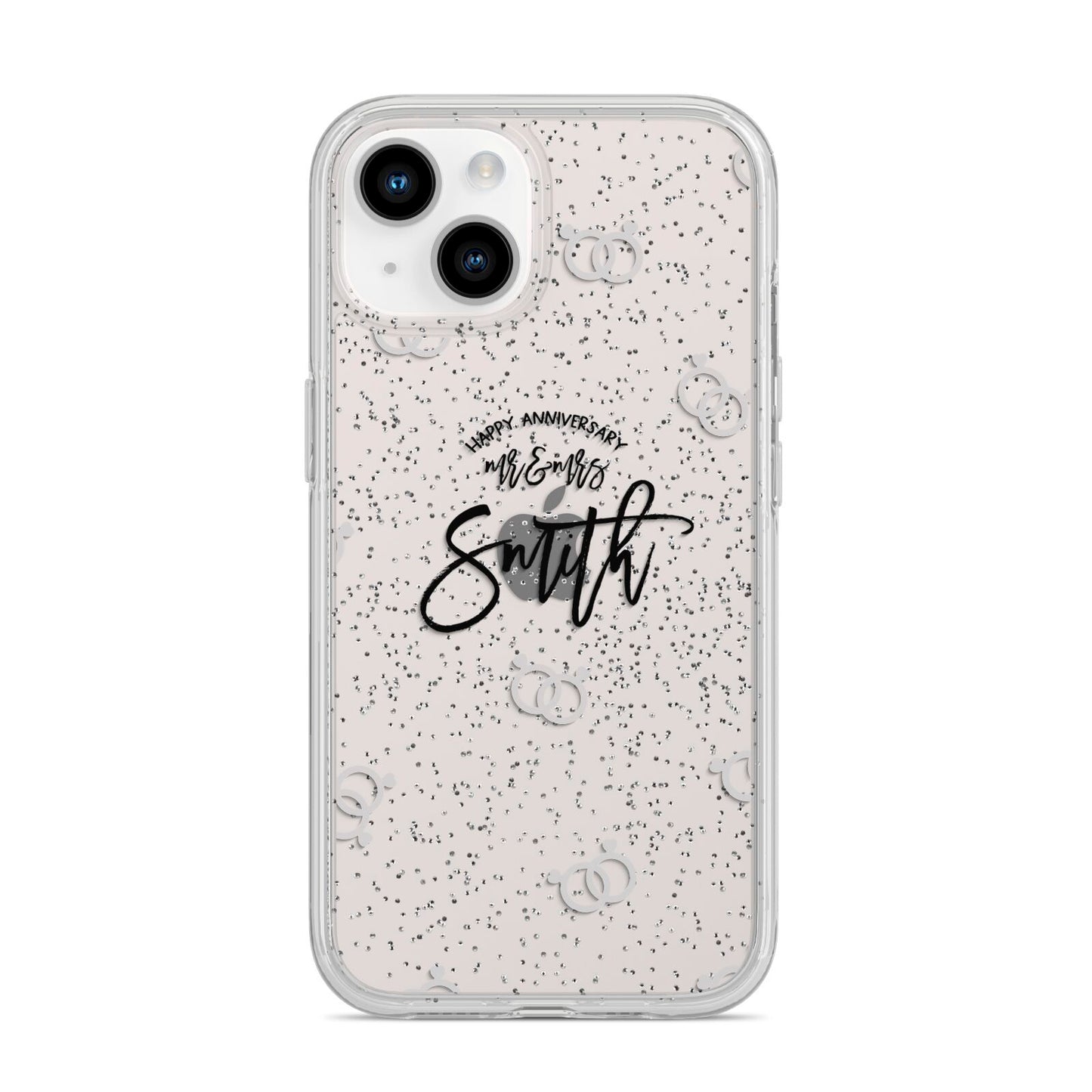 Personalised Anniversary Monochrome iPhone 14 Glitter Tough Case Starlight