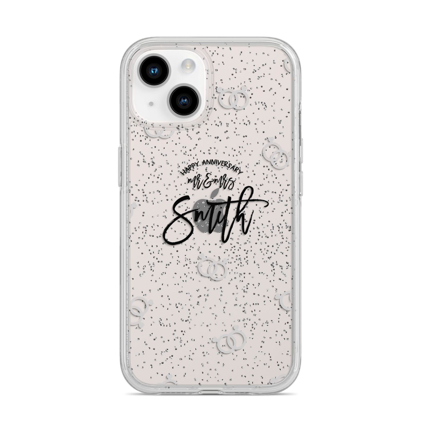 Personalised Anniversary Monochrome iPhone 14 Glitter Tough Case Starlight