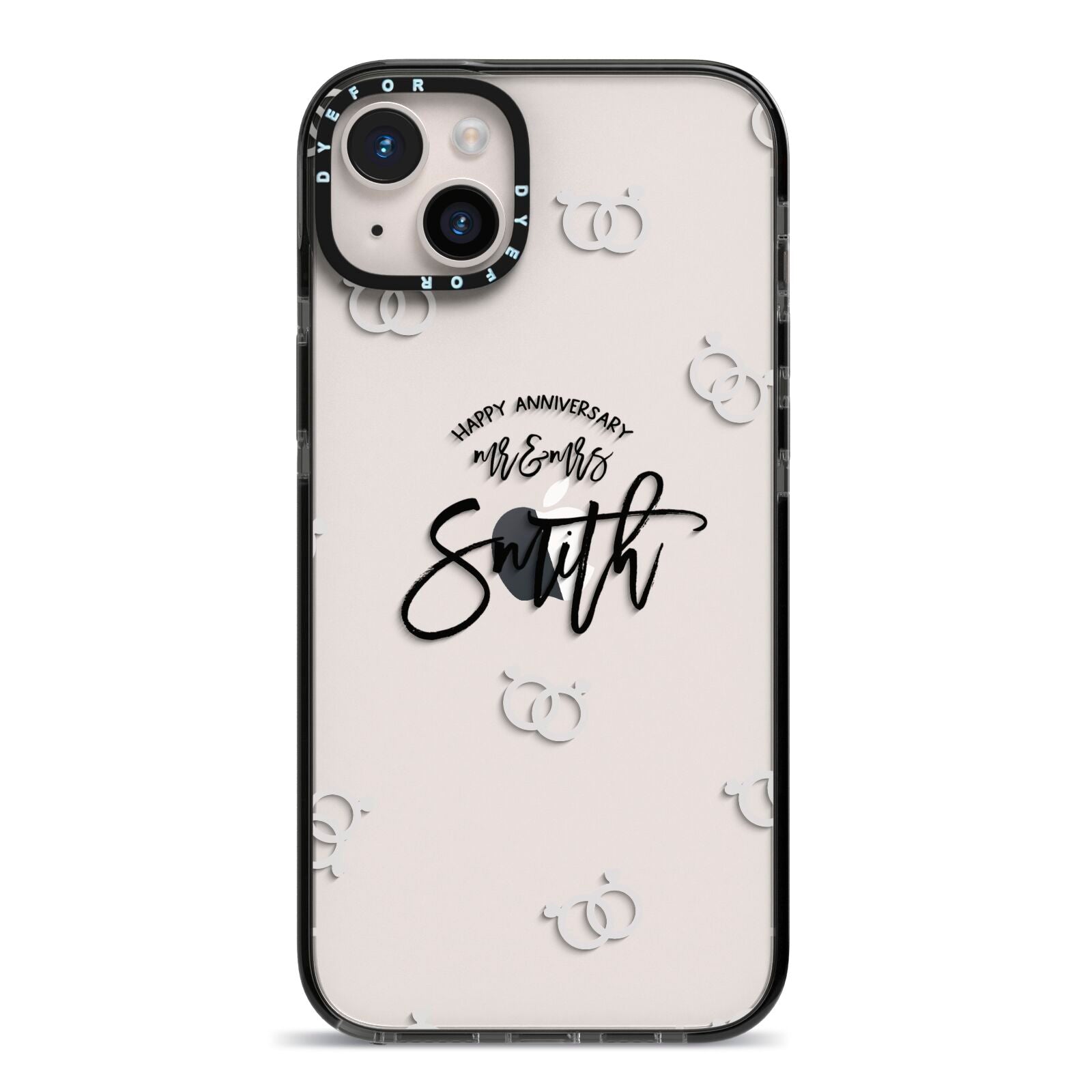 Personalised Anniversary Monochrome iPhone 14 Plus Black Impact Case on Silver phone