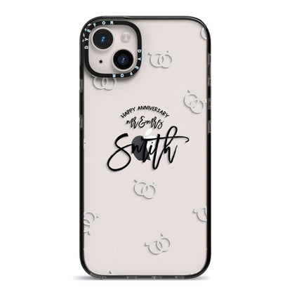 Personalised Anniversary Monochrome iPhone 14 Plus Black Impact Case on Silver phone