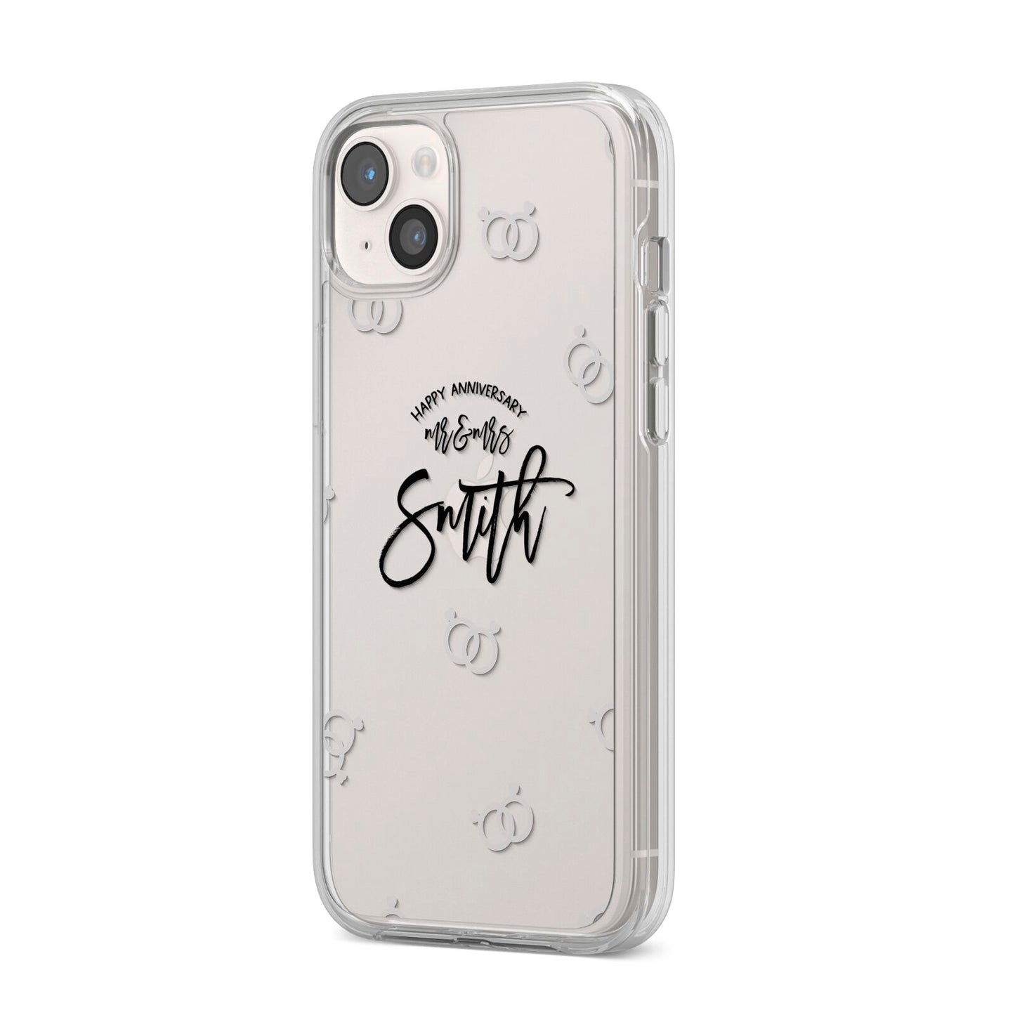 Personalised Anniversary Monochrome iPhone 14 Plus Clear Tough Case Starlight Angled Image