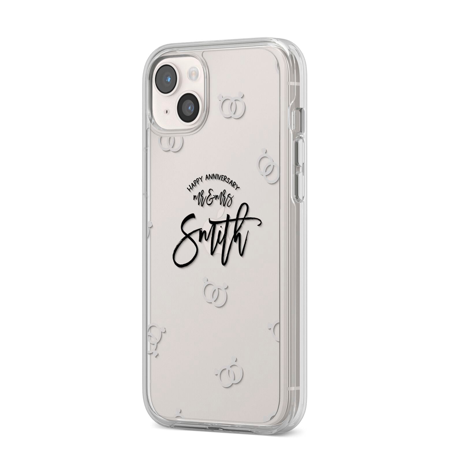 Personalised Anniversary Monochrome iPhone 14 Plus Clear Tough Case Starlight Angled Image