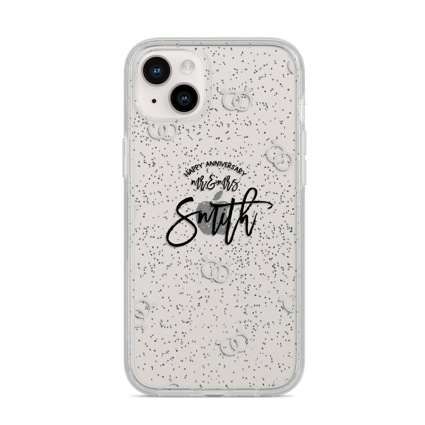 Personalised Anniversary Monochrome iPhone 14 Plus Glitter Tough Case Starlight