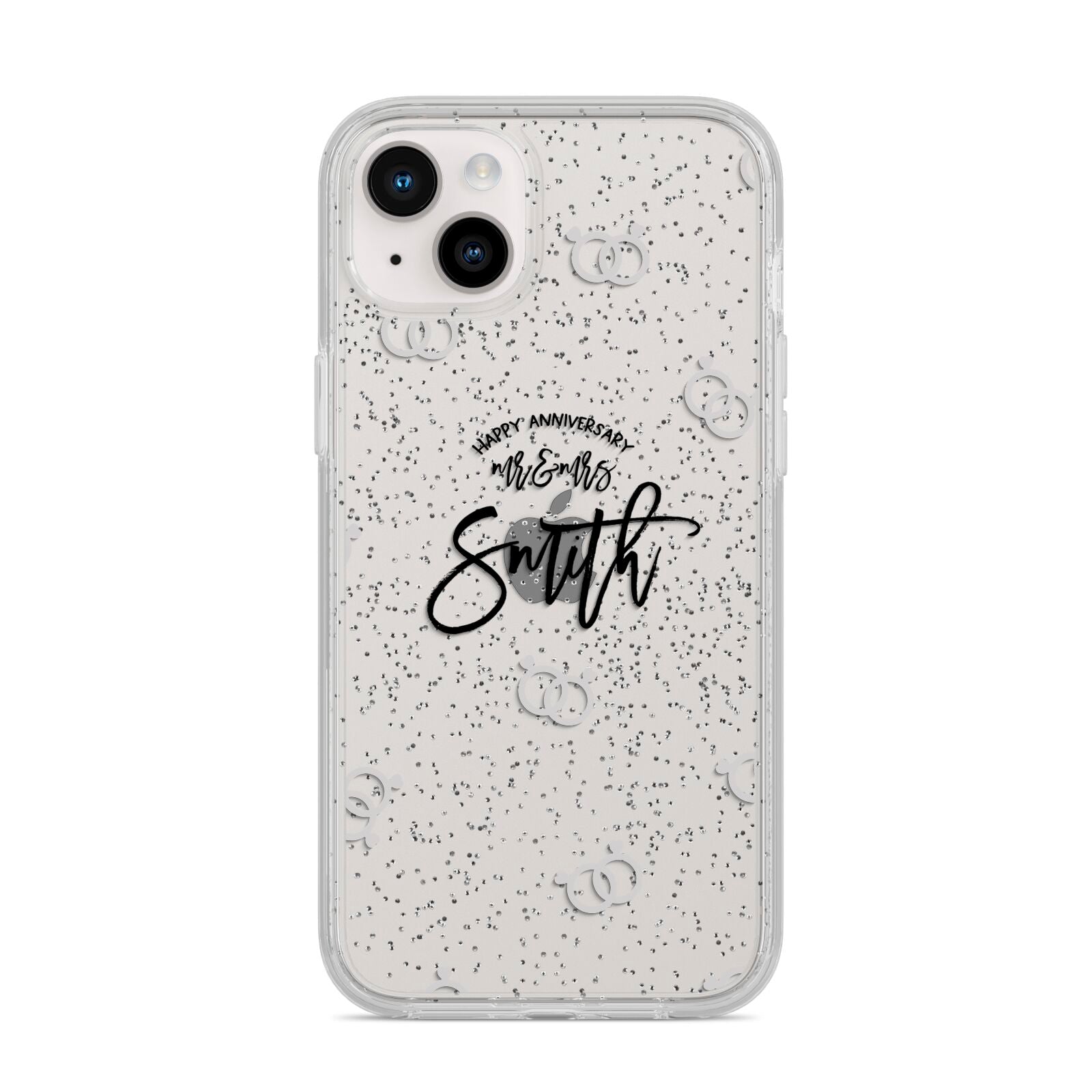 Personalised Anniversary Monochrome iPhone 14 Plus Glitter Tough Case Starlight