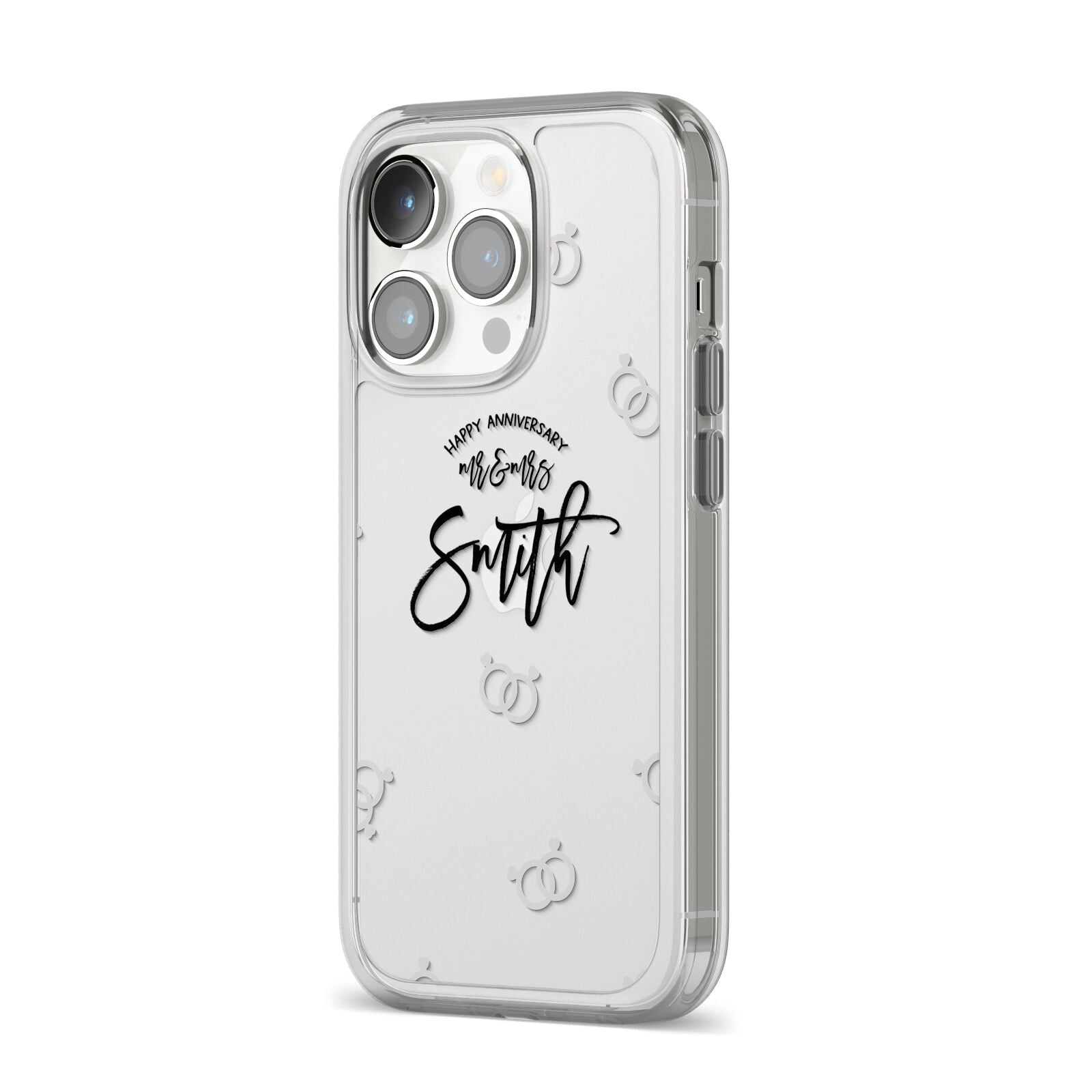 Personalised Anniversary Monochrome iPhone 14 Pro Clear Tough Case Silver Angled Image