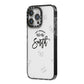 Personalised Anniversary Monochrome iPhone 14 Pro Max Black Impact Case Side Angle on Silver phone